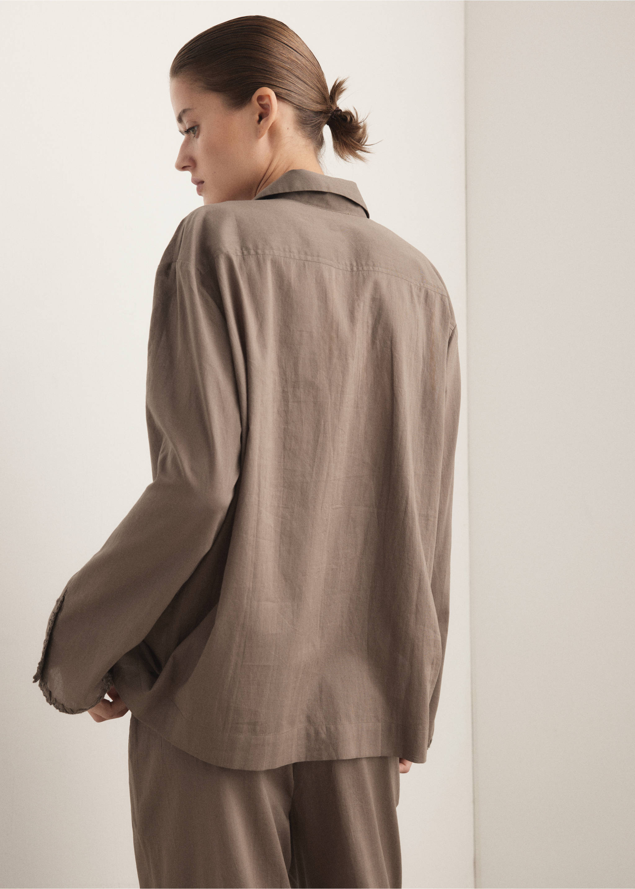 Long cotton pyjama top - Reverse of the article, Medium Brown. Ref: 27083329-00.