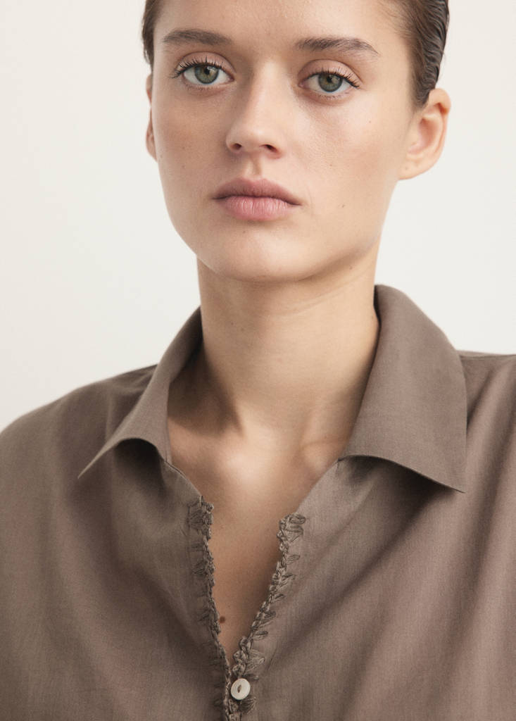 Long cotton pyjama top — Medium Brown
