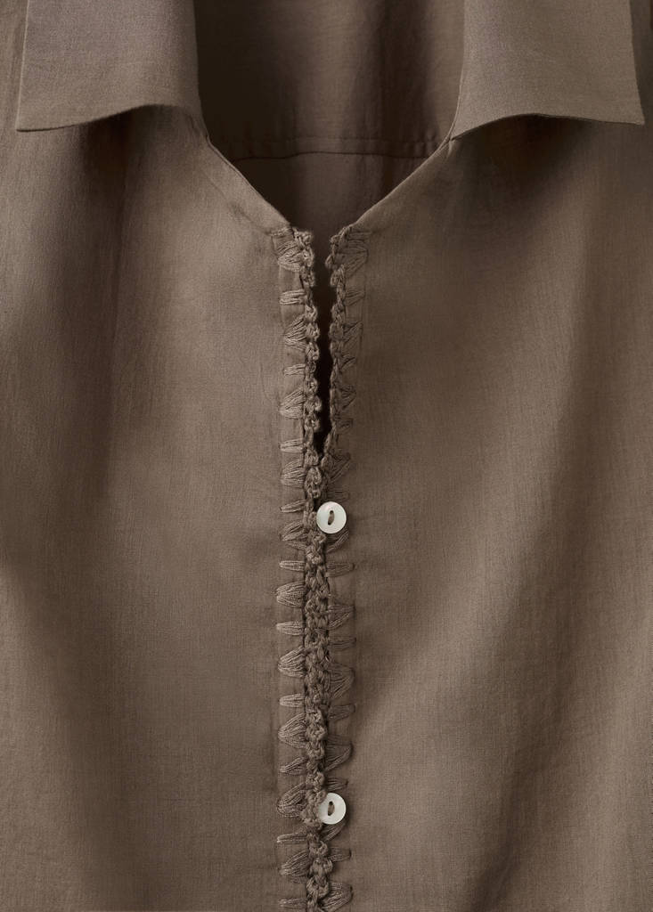 Long cotton pyjama top — Medium Brown