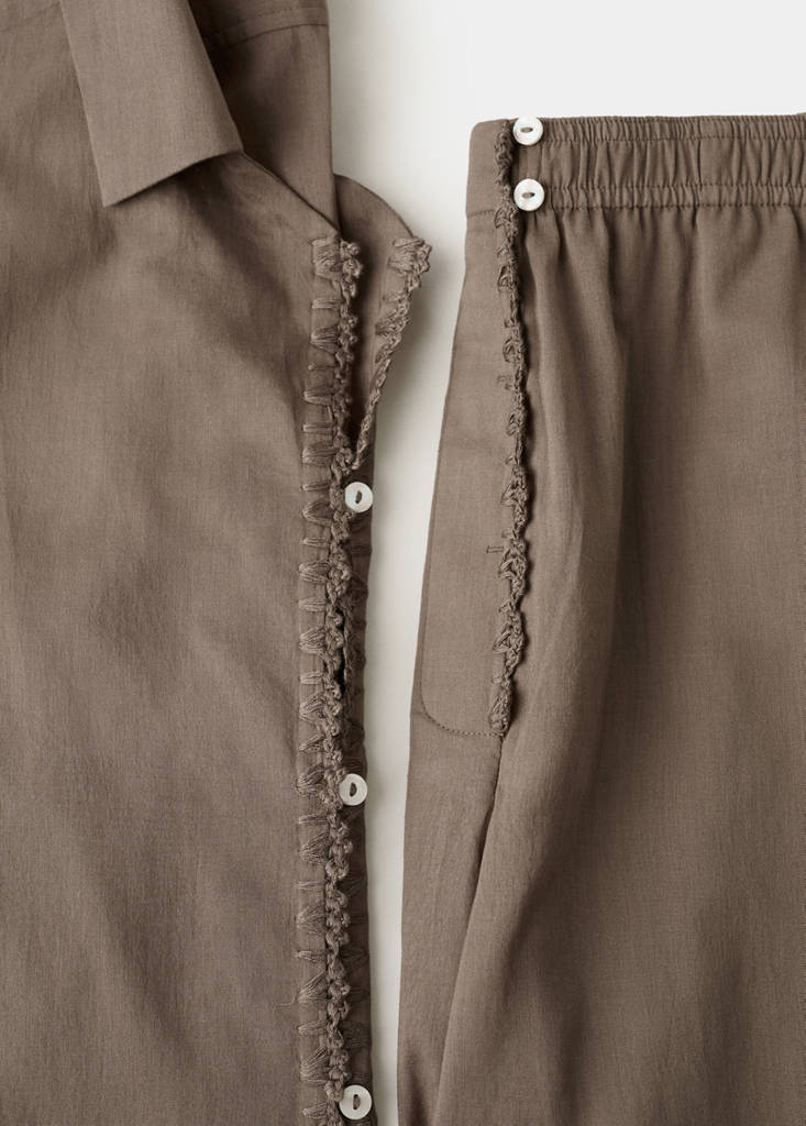 Long cotton pyjama top — Medium Brown