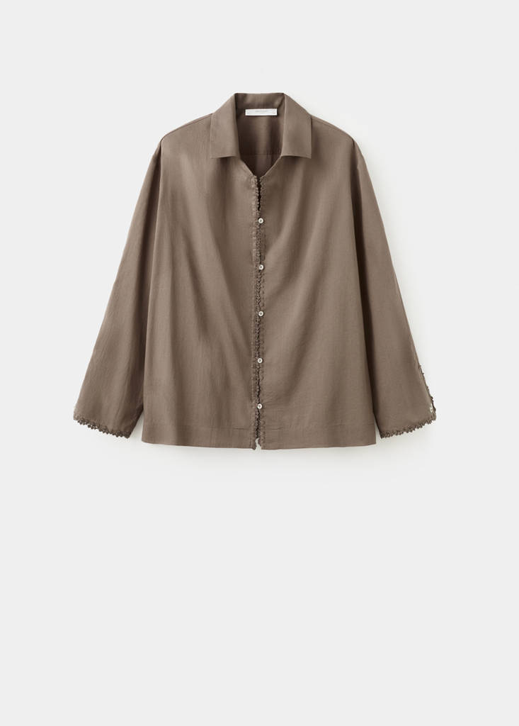 Long cotton pyjama top — Medium Brown