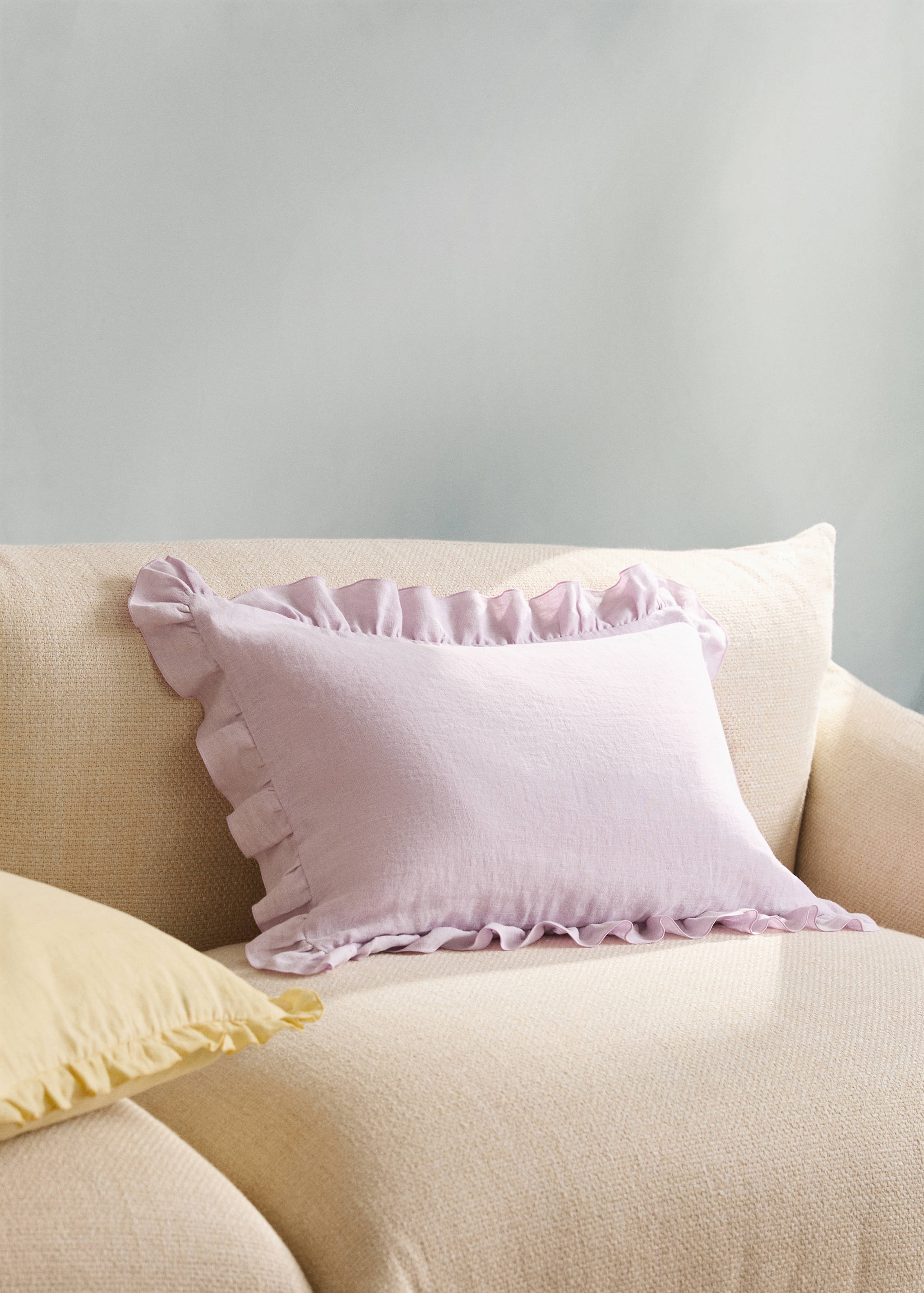 100% linen cushion cover with ruffle 40x60 cm - General plane