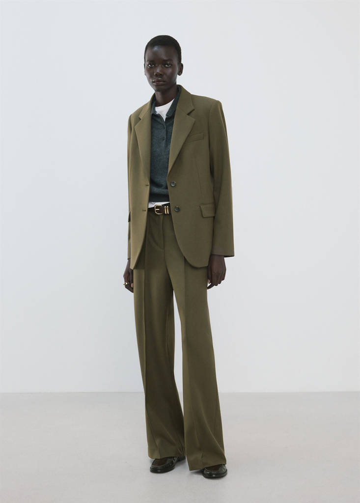 Straight mid-rise trousers — Khaki