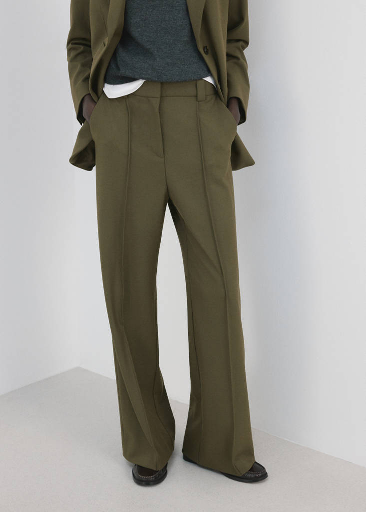 Straight mid-rise trousers — Khaki