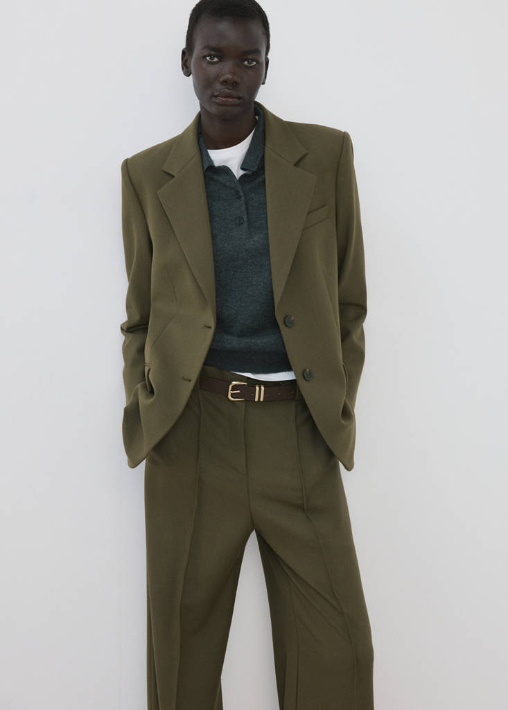 Straight mid-rise trousers — Khaki