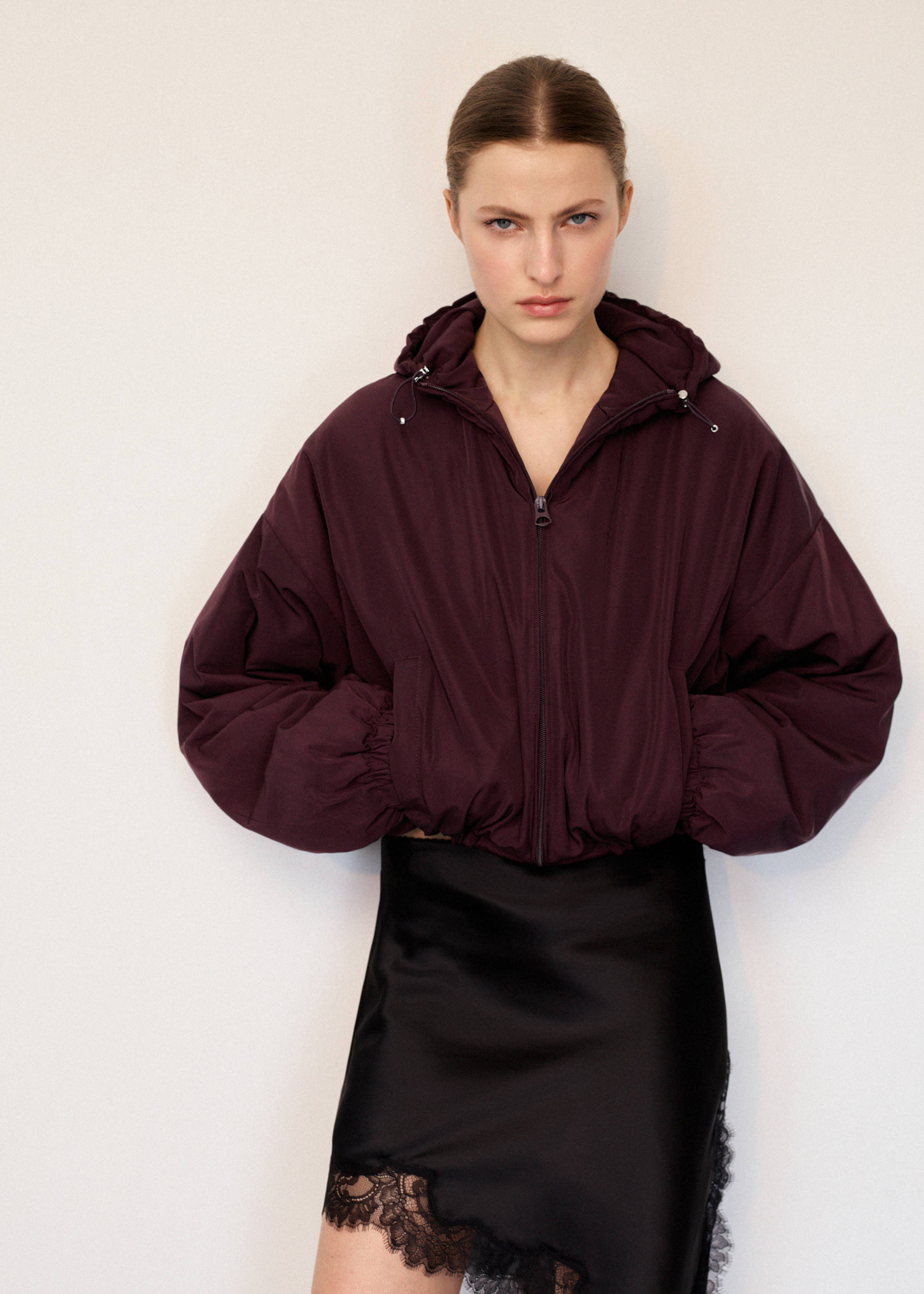 Oversized hooded jacket - Medium plane, Maroon. Ref: 27083340-00.
