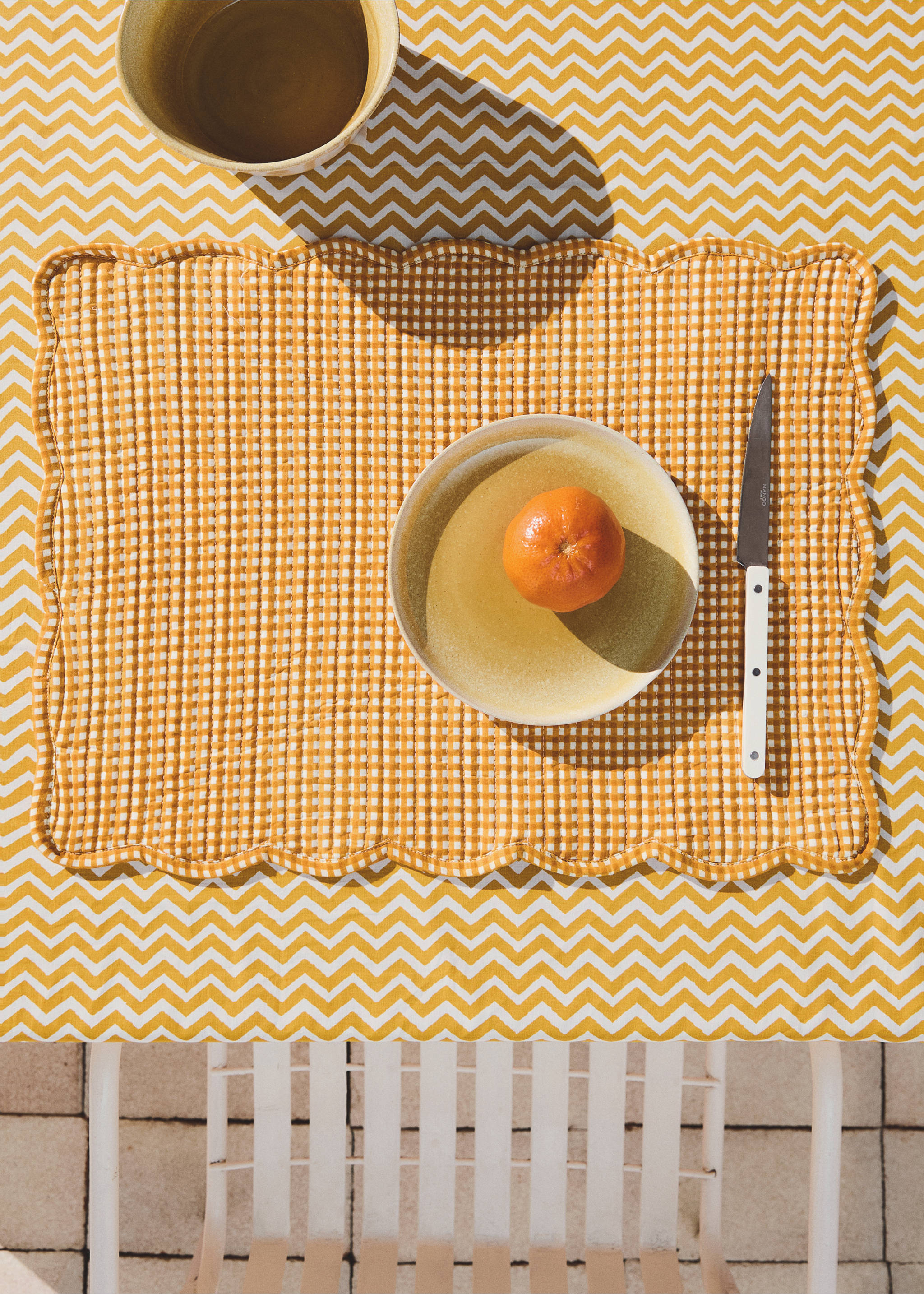 Reversible quilted cotton placemat - General plane, Yellow. Ref: 27083343-00.