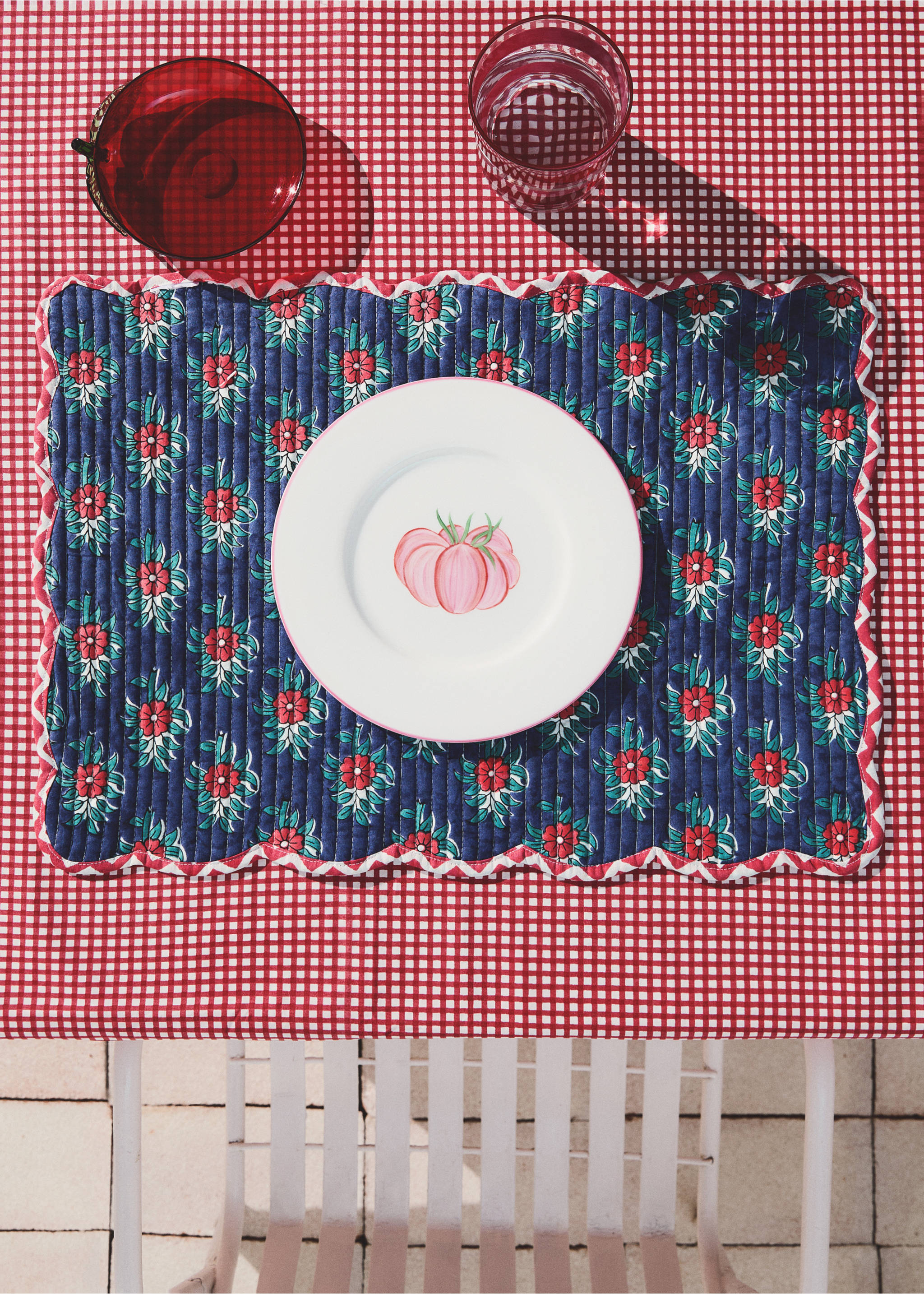 Reversible quilted cotton table mat - General plane, Red. Ref: 27083343-00.