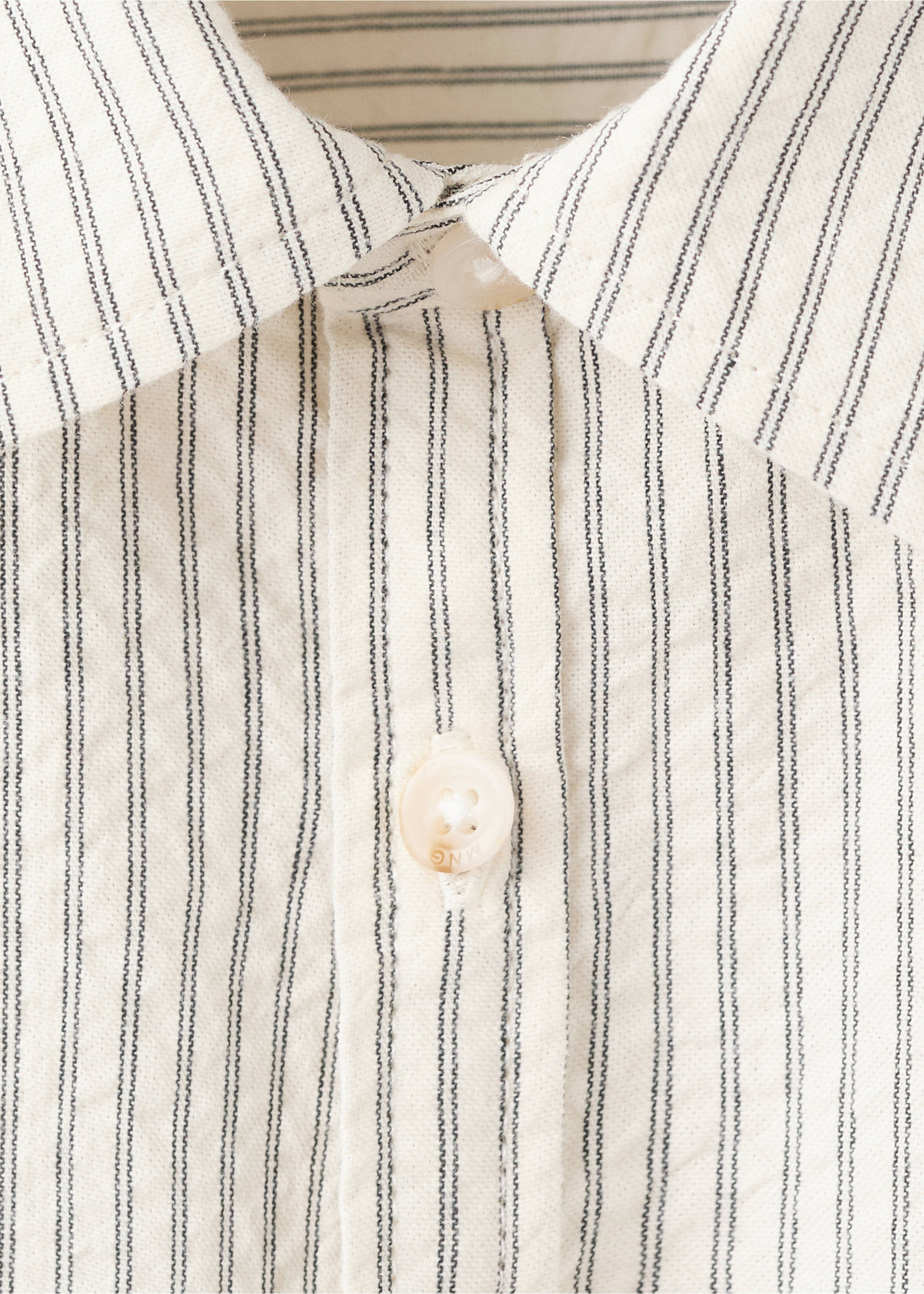 Striped cotton shirt - Details of the article 8, Ecru. Ref: 27083707-00.