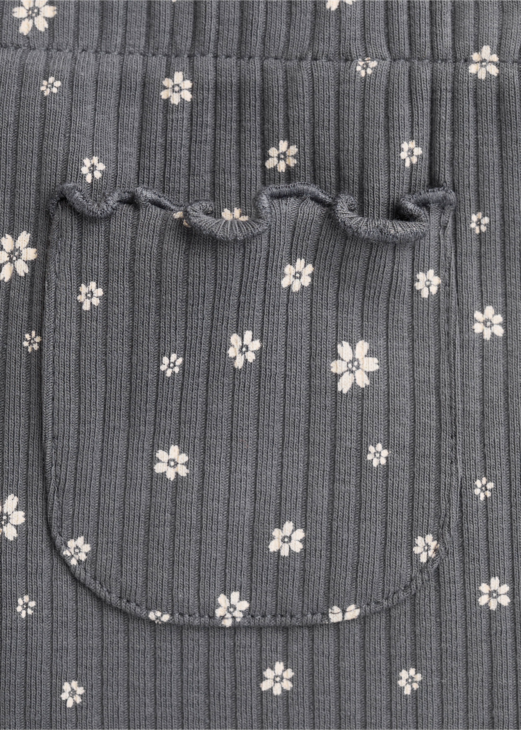 Ribbed floral leggings - Details of the article 0, Charcoal. Ref: 27083714-00.