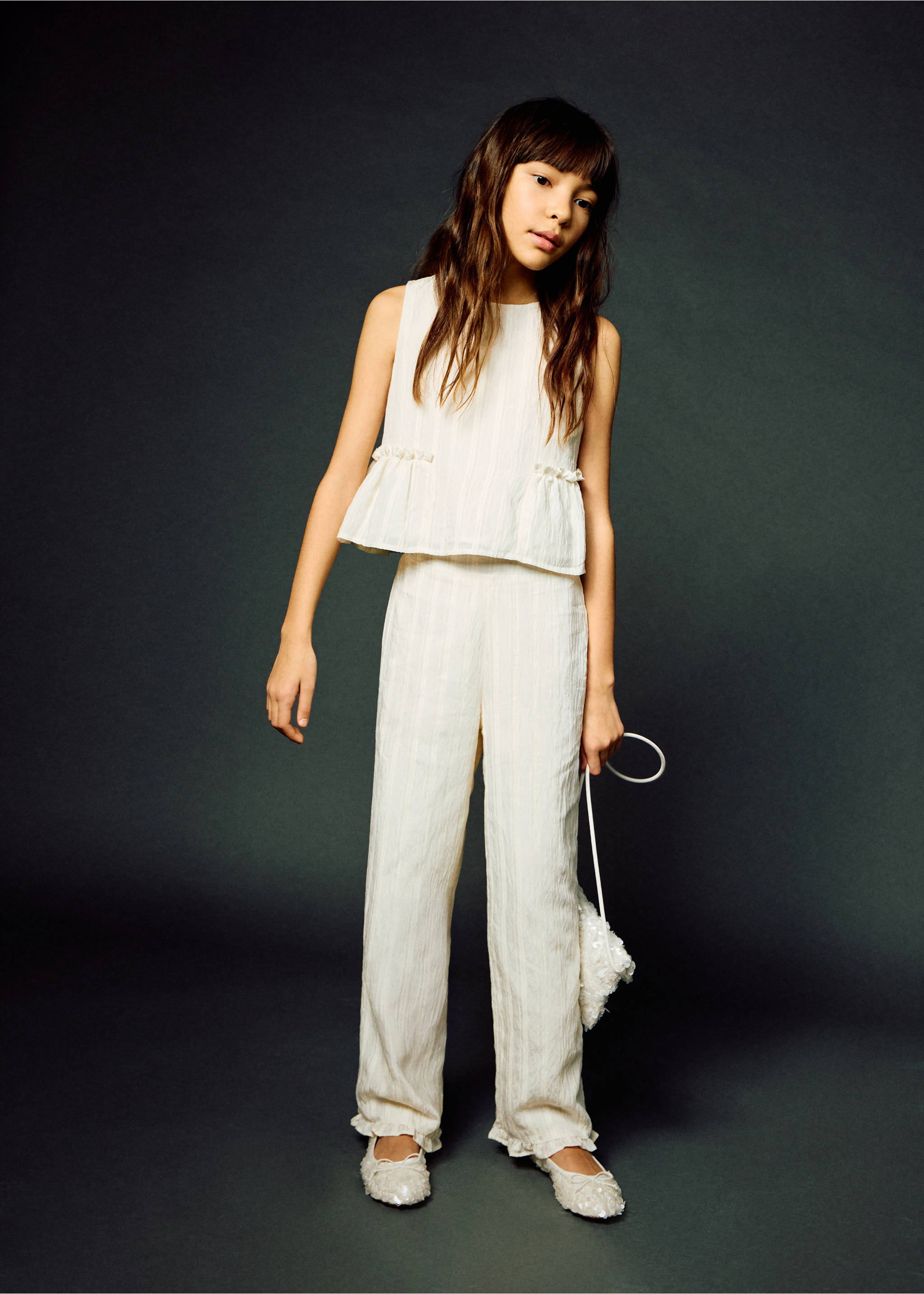 荷叶边纹理长裤 - null, 米色. Ref: 27083715-00.