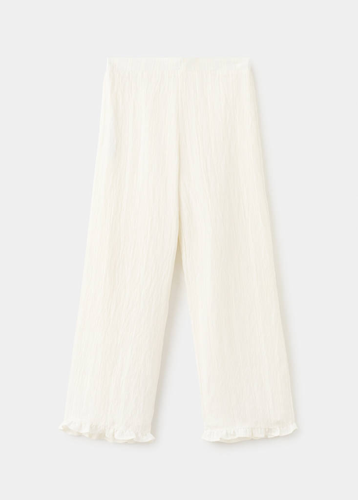 Textured trousers with ruffled hem — Ecru