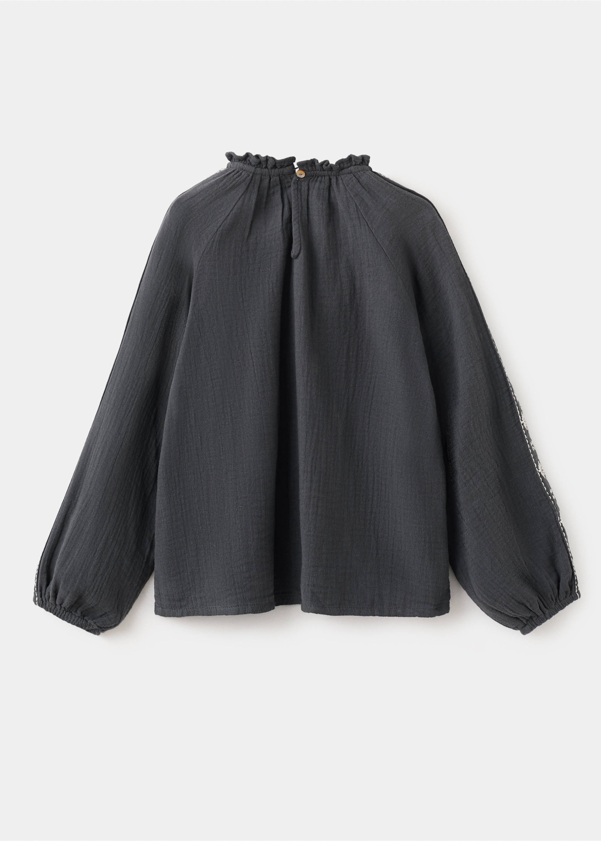 Embroidered cotton blouse - Reverse of the article, Charcoal. Ref: 27083722-00.