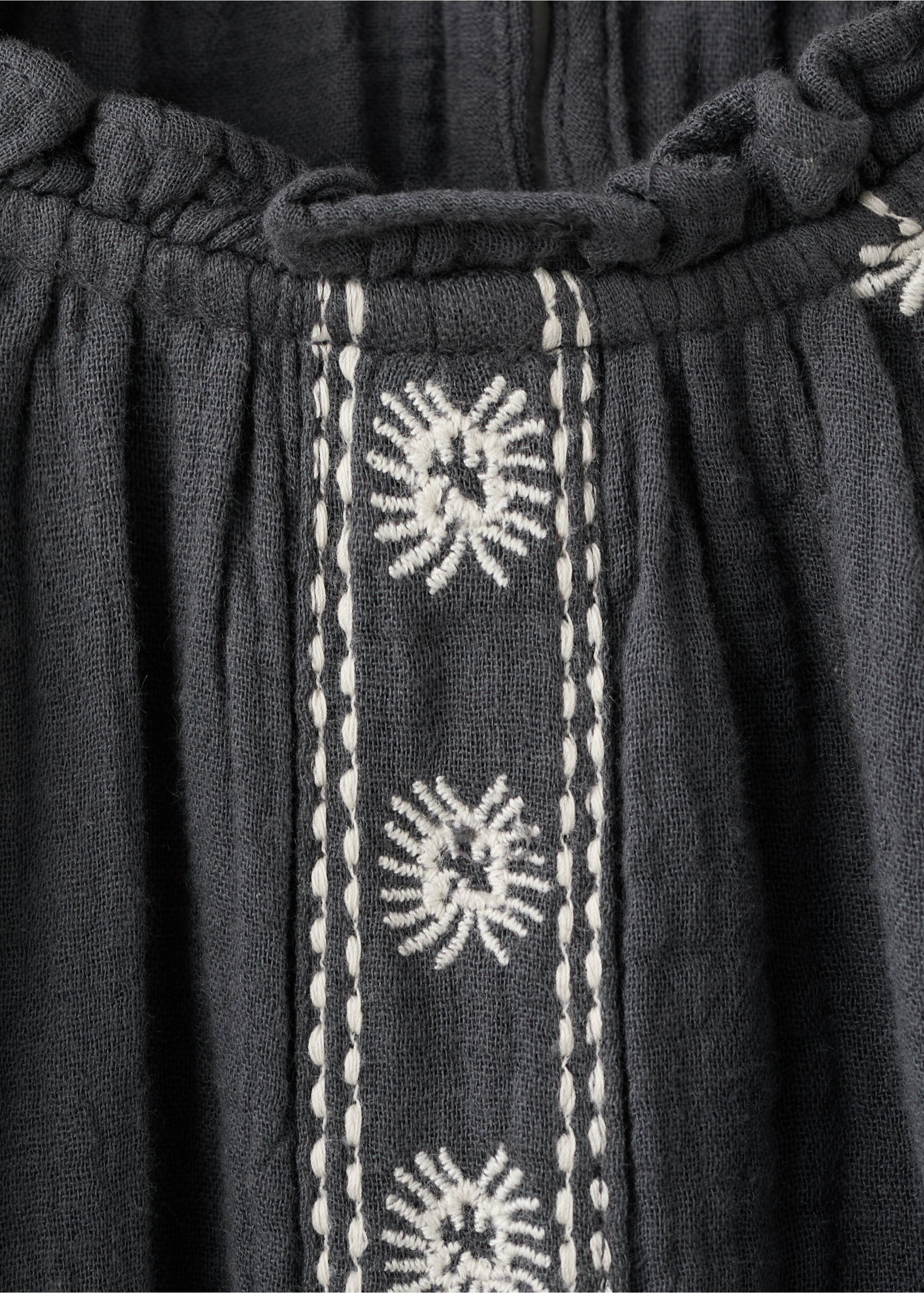 Embroidered cotton blouse - Details of the article 8, Charcoal. Ref: 27083722-00.