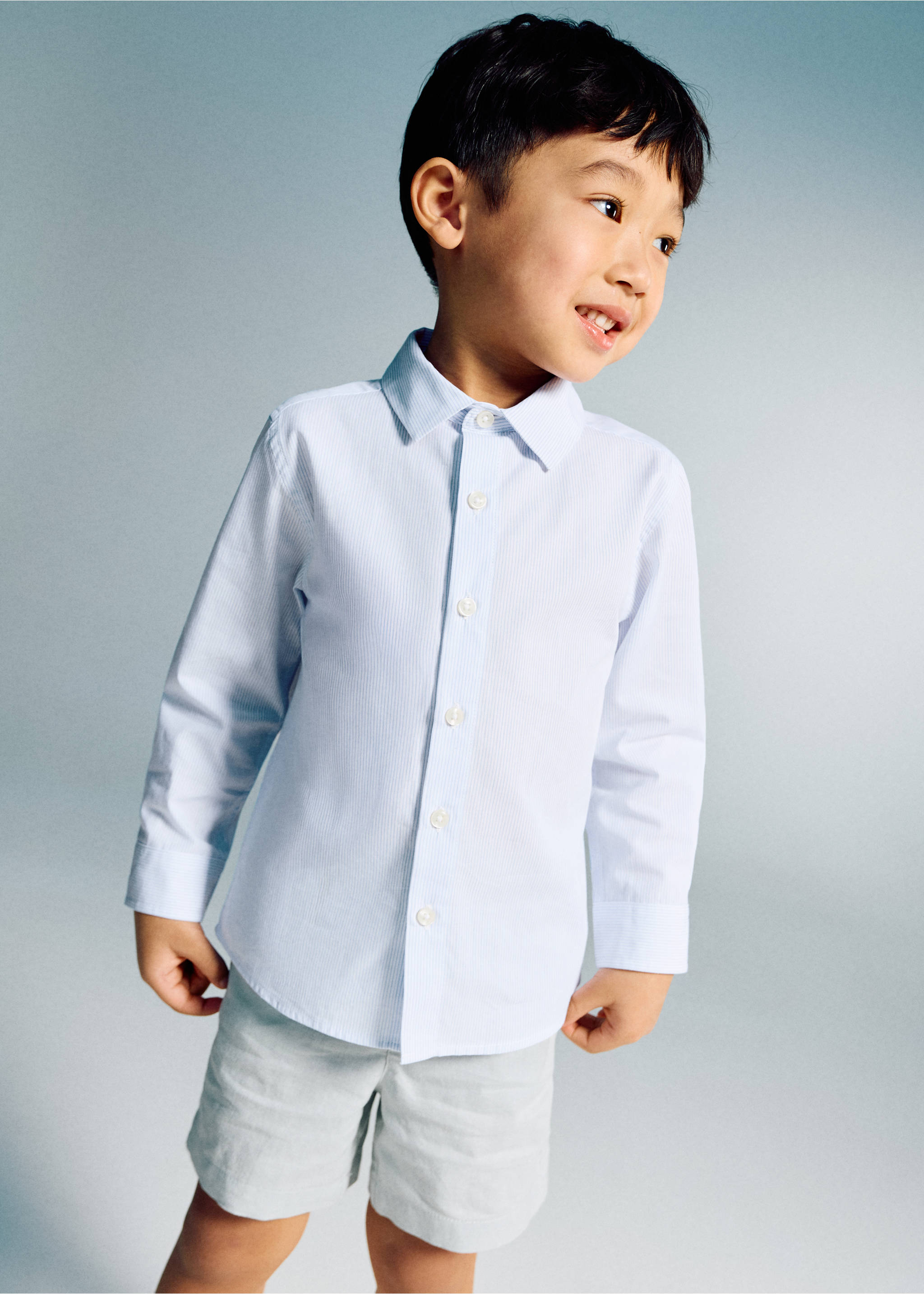 Camisa rayas algodón - Plano medio, Azul celeste. Ref: 27083724-00.