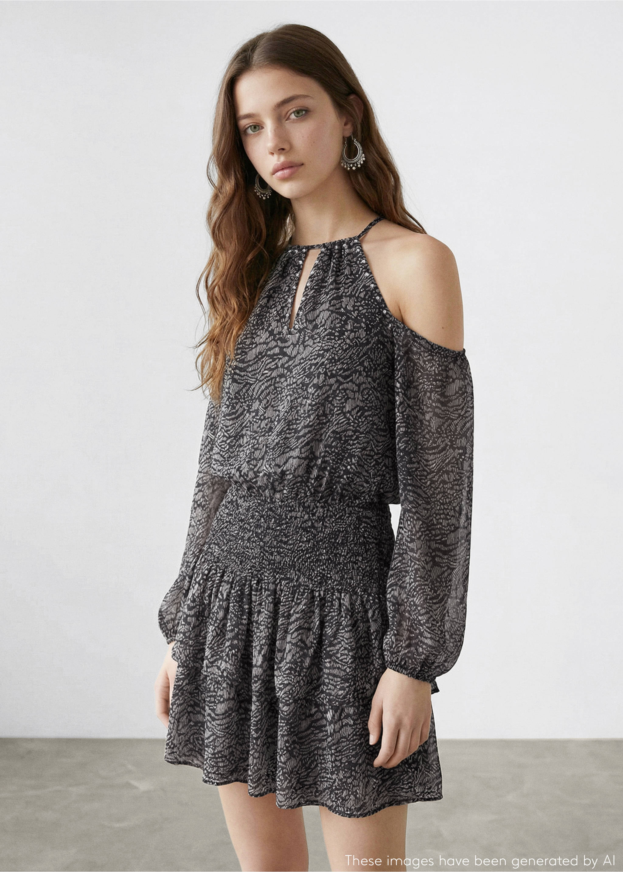 Cut-out frill dress - Medium plane, Navy. Ref: 27083739-00.