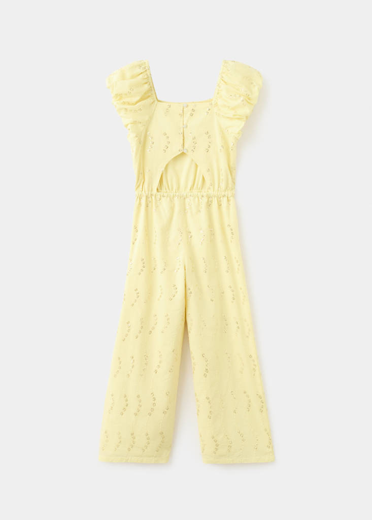 Floral embroidery jumpsuit — Lime