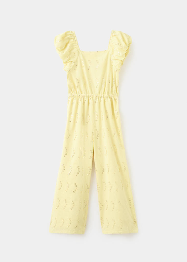Floral embroidery jumpsuit — Lime