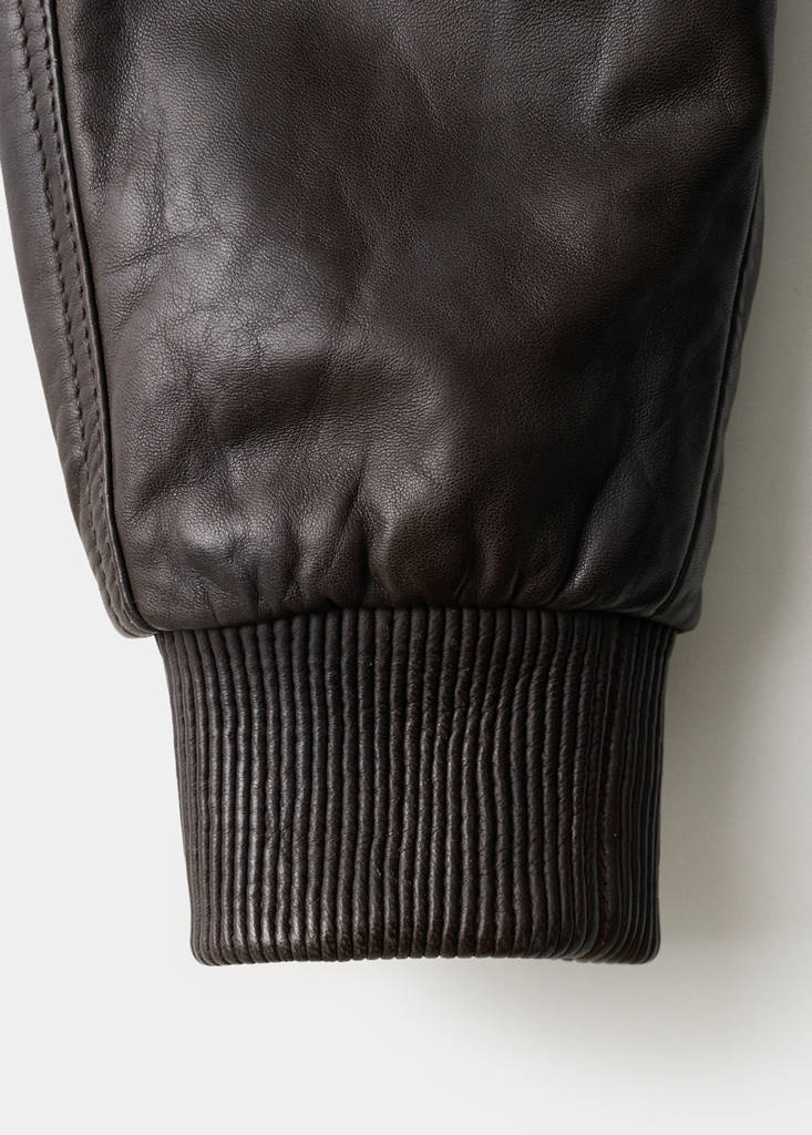 High-neck leather biker jacket — Brown