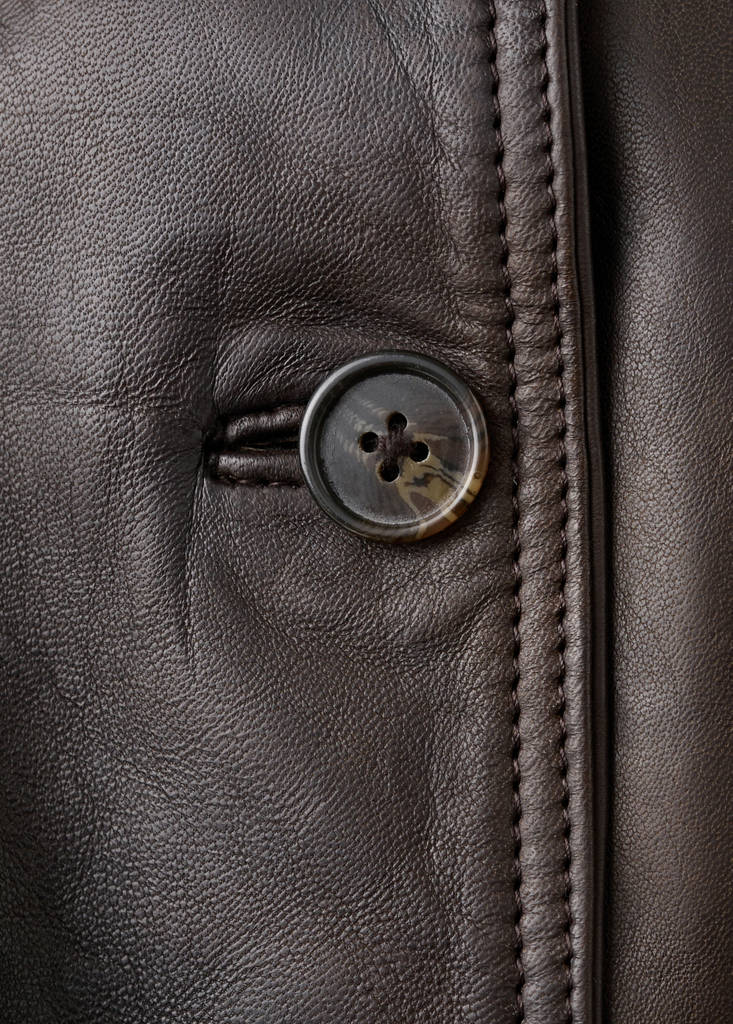 High-neck leather biker jacket — Brown