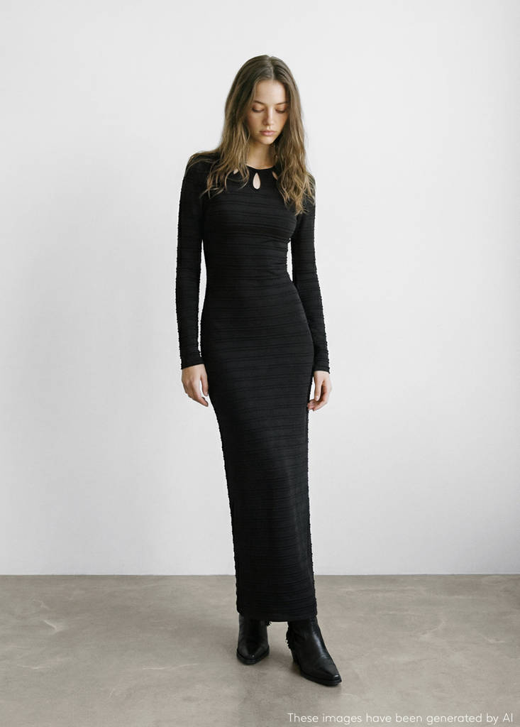 Long dress with striped texture — Charcoal