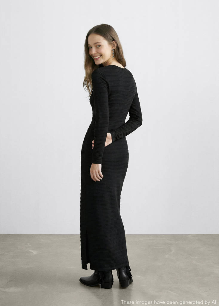 Long dress with striped texture — Charcoal