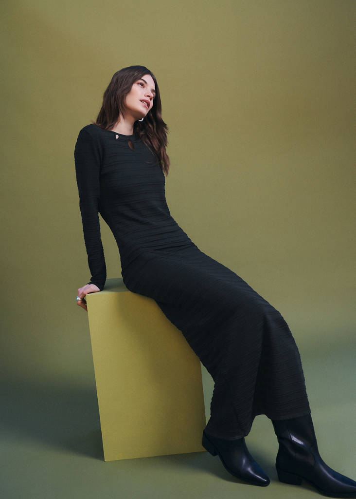 Long dress with striped texture — Charcoal