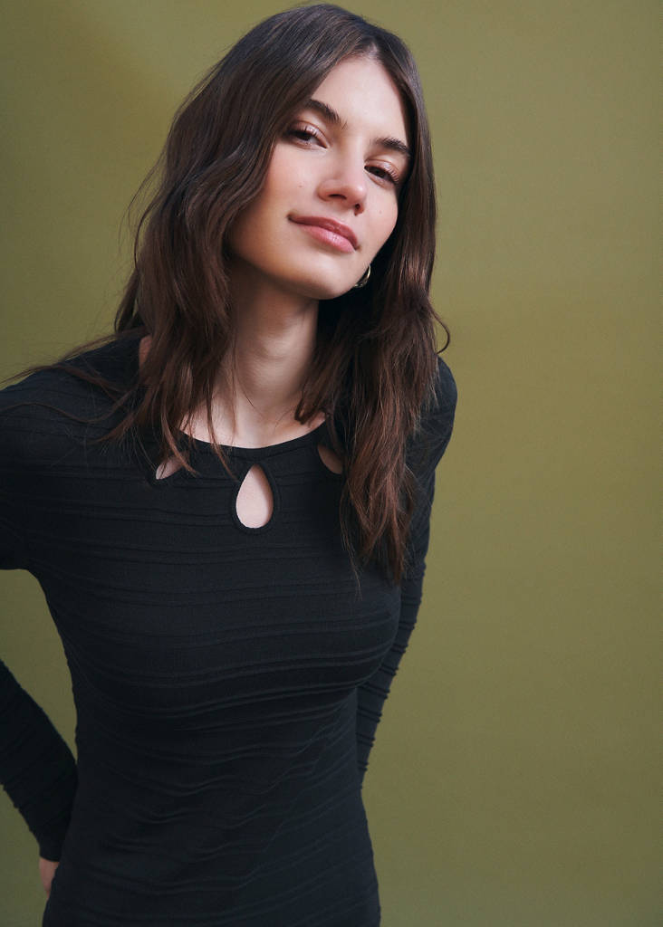 Long dress with striped texture — Charcoal