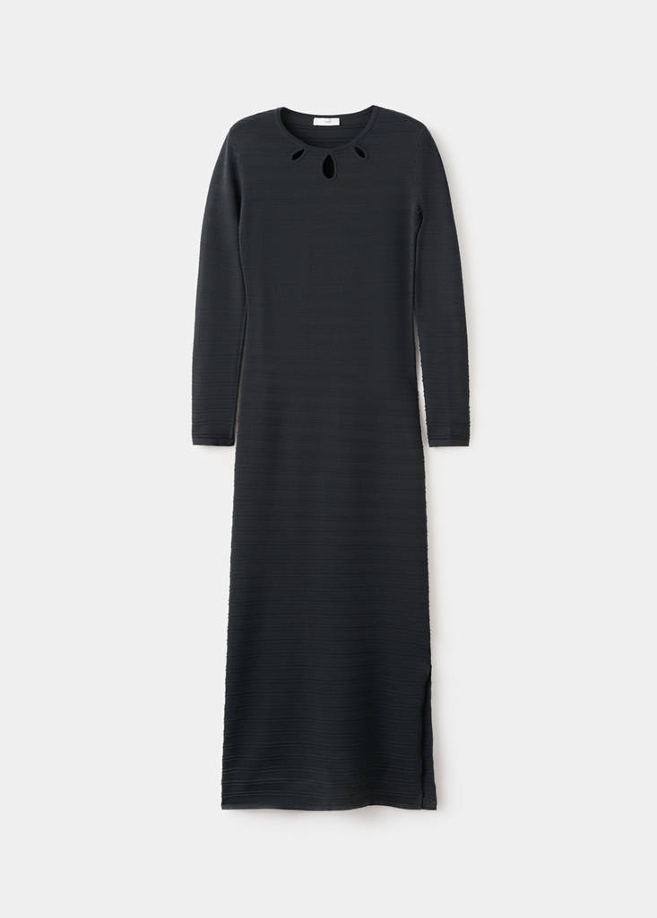 Long dress with striped texture — Charcoal
