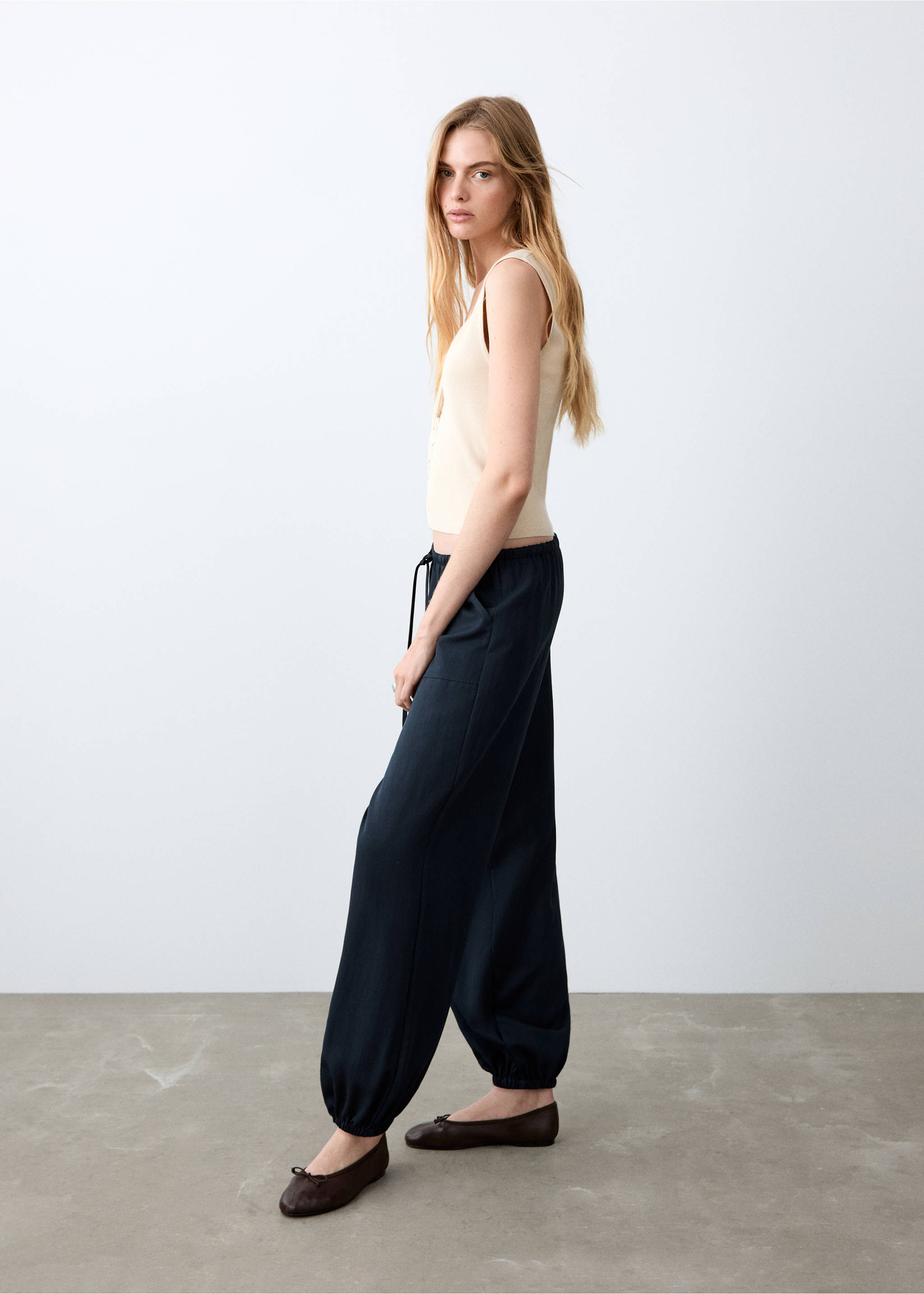 Balloon cotton trousers - Medium plane, Navy. Ref: 27084050-00.