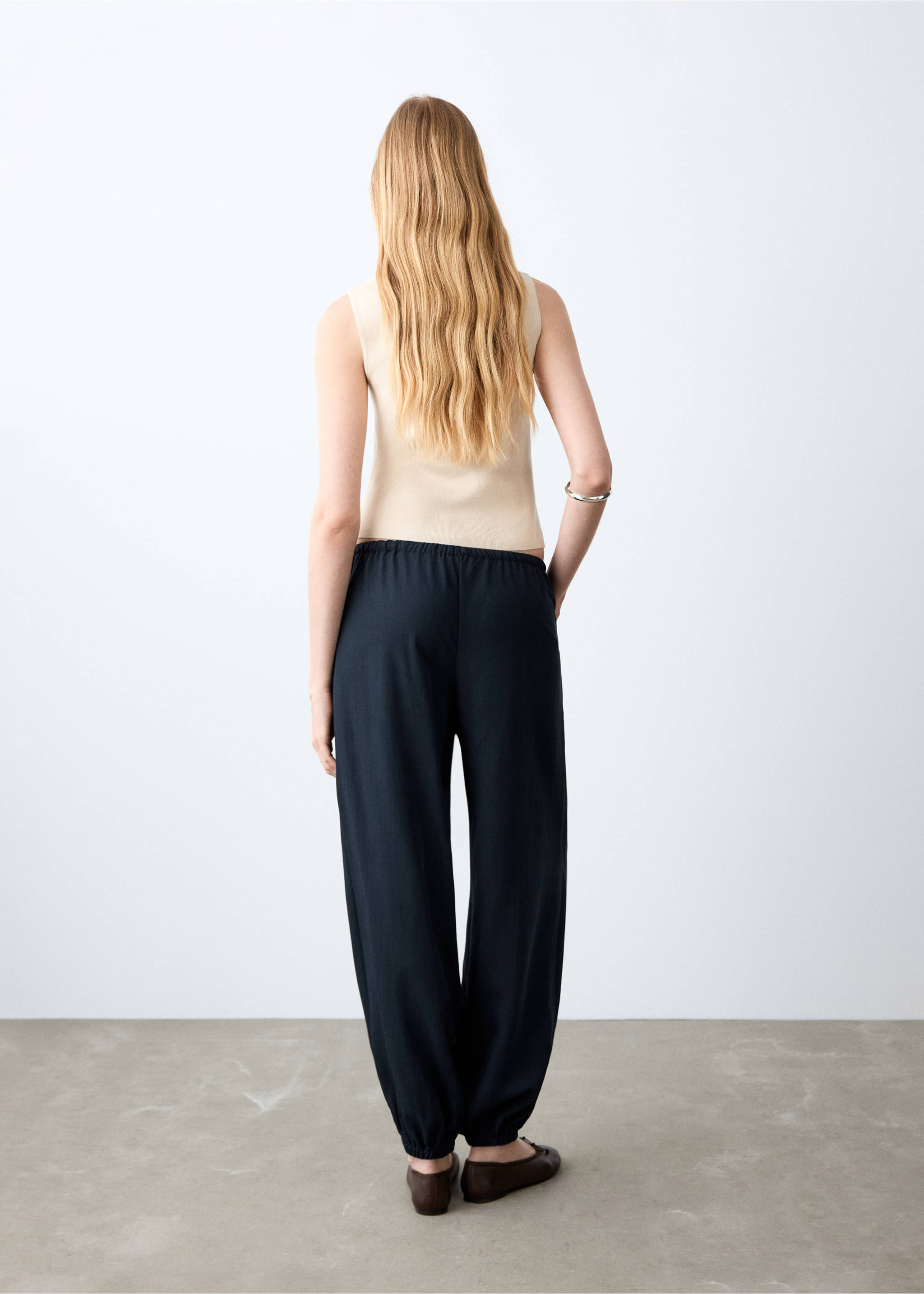 Balloon cotton trousers - Reverse of the article, Navy. Ref: 27084050-00.