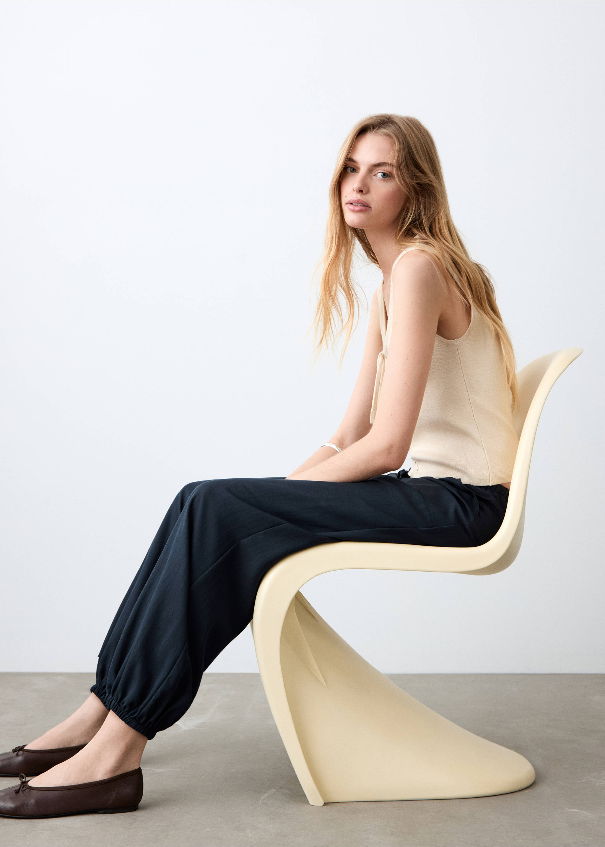 Balloon cotton trousers - Details of the article 2, Navy. Ref: 27084050-00.