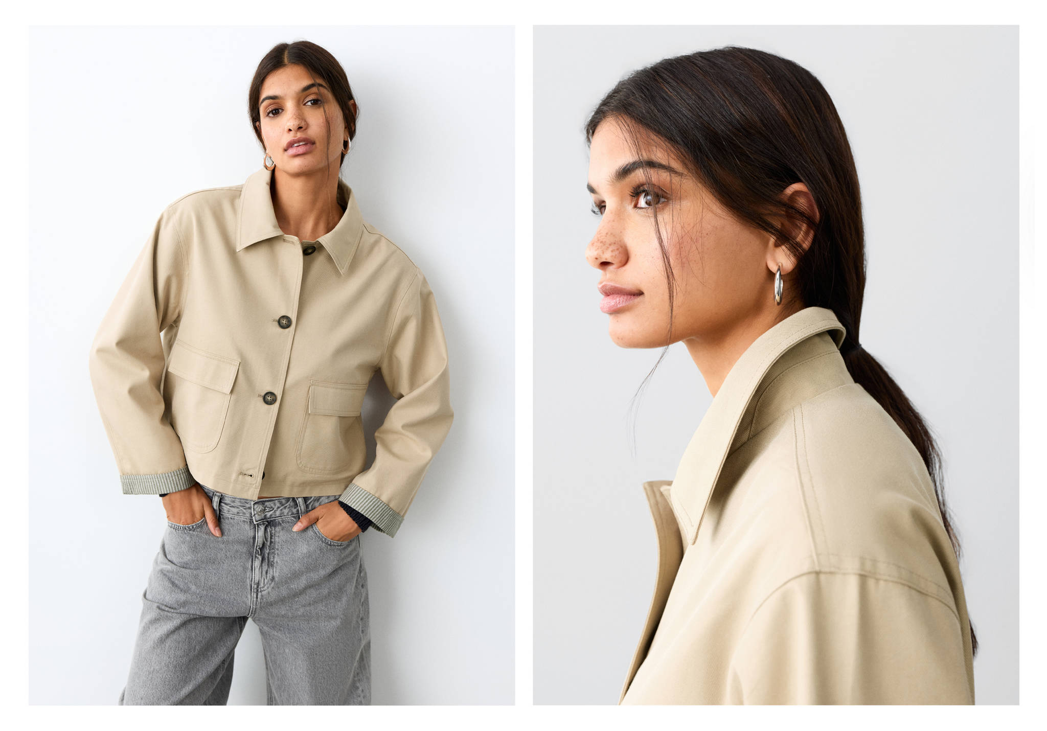 Klassieke korte trenchcoat - Panoramische tekening