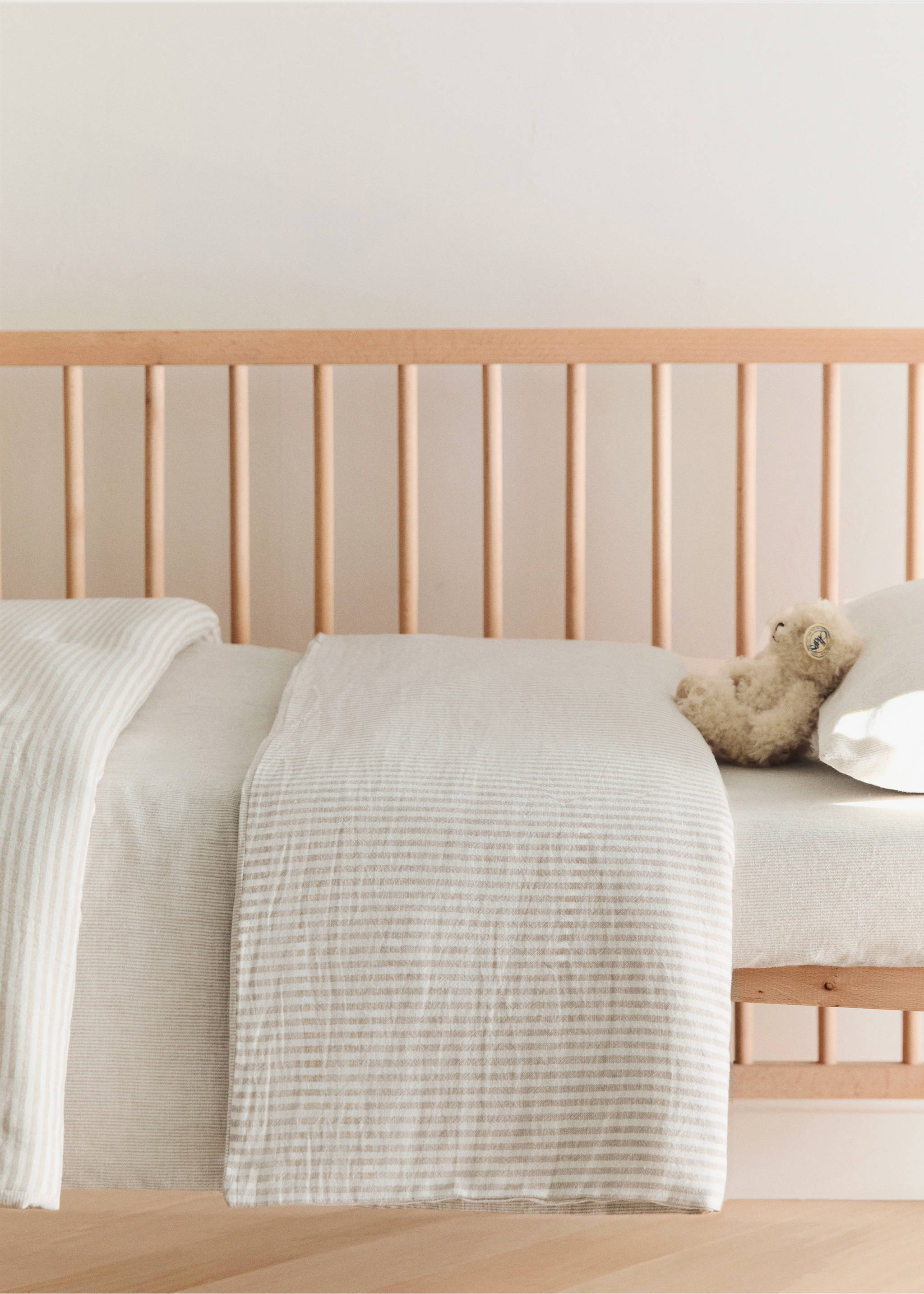 Striped cotton-linen crib duvet cover - General plane, Sand. Ref: 27084055-00.