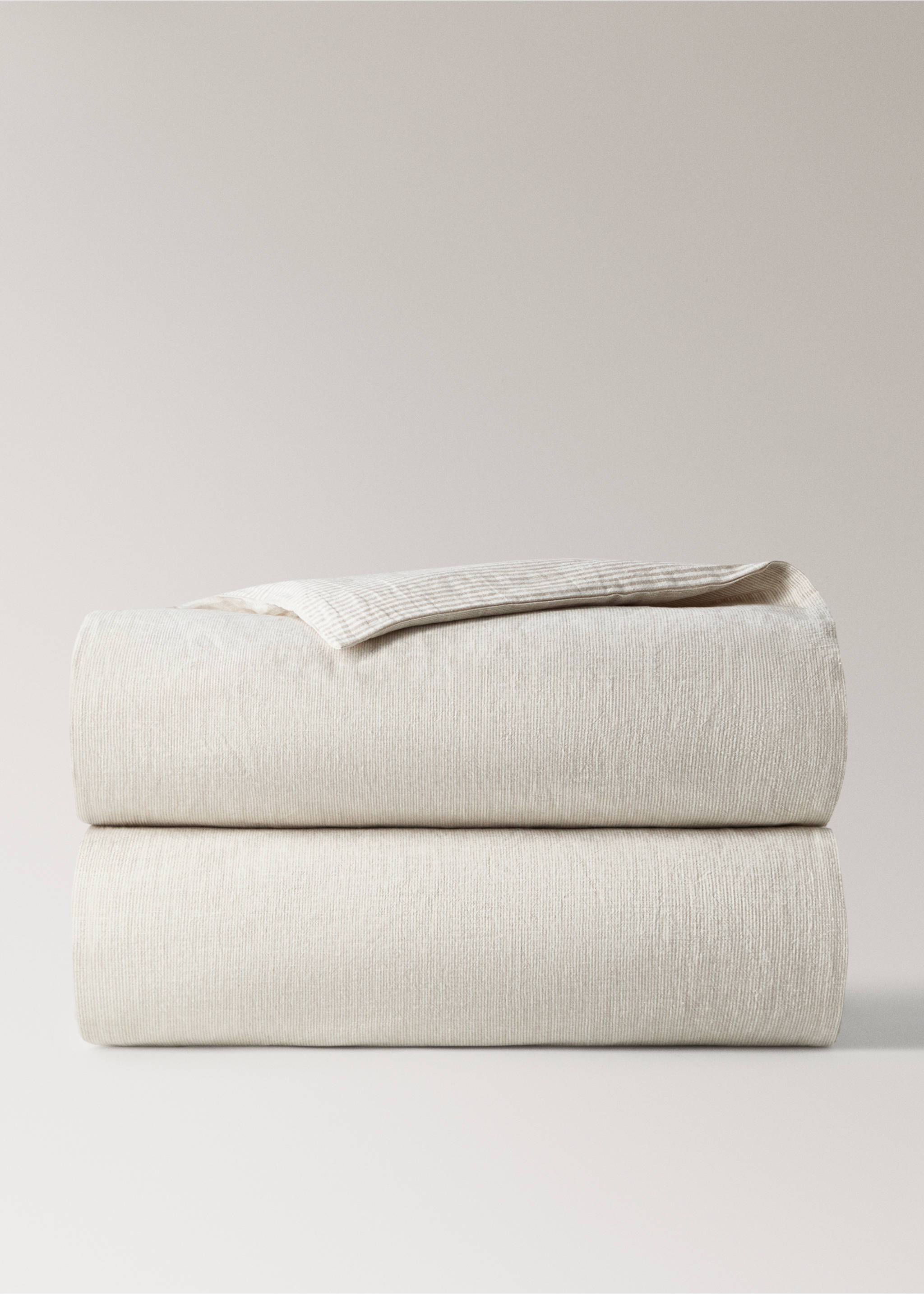 Striped cotton-linen crib duvet cover - Details of the article 3, Sand. Ref: 27084055-00.