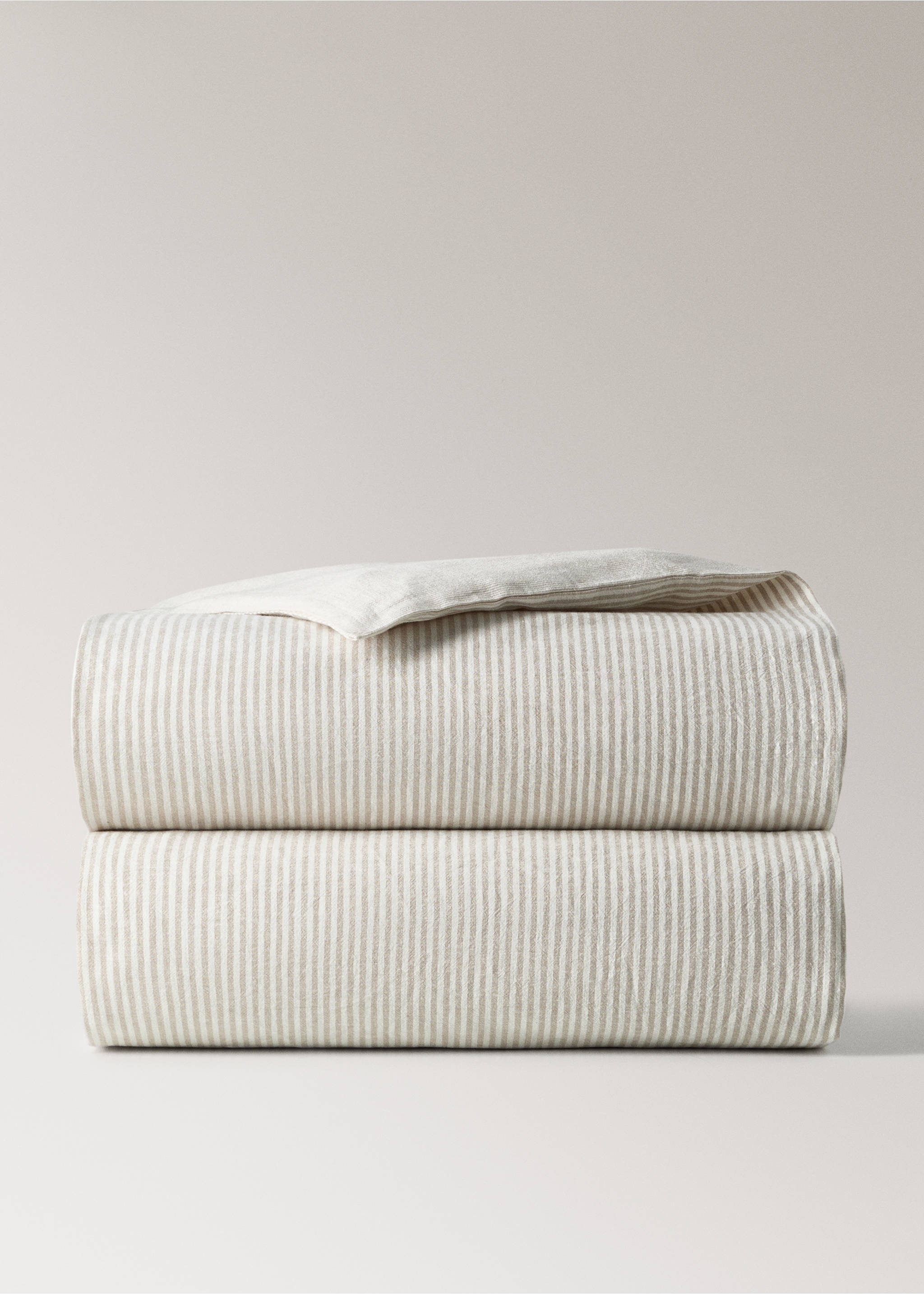 Cot bed duvet cover in cotton and linen with stripes - Article without model, Sand. Ref: 27084055-00.