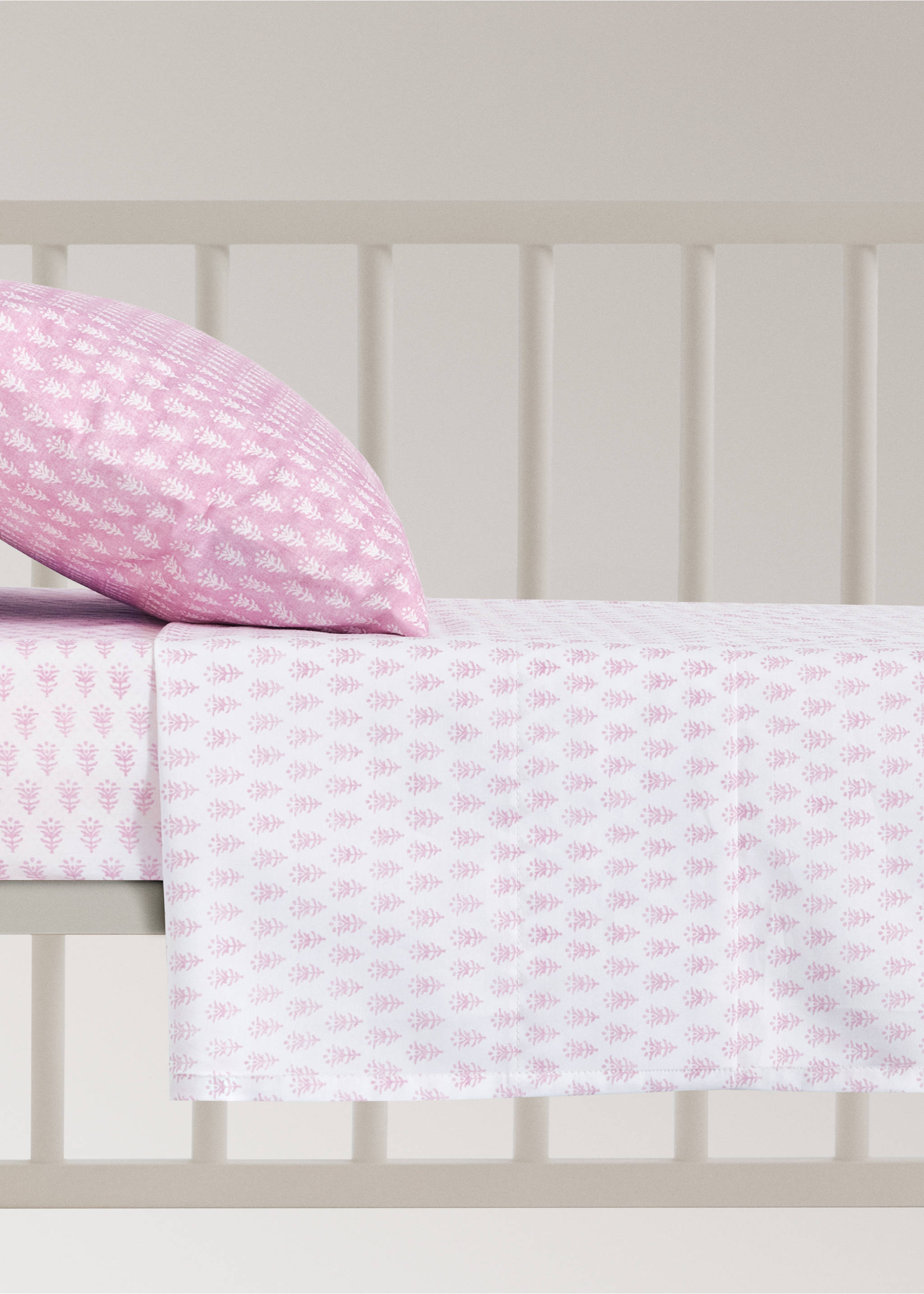 Children's top sheet in percale cotton with mini floral pattern - Article without model, Pink. Ref: 27084058-00.