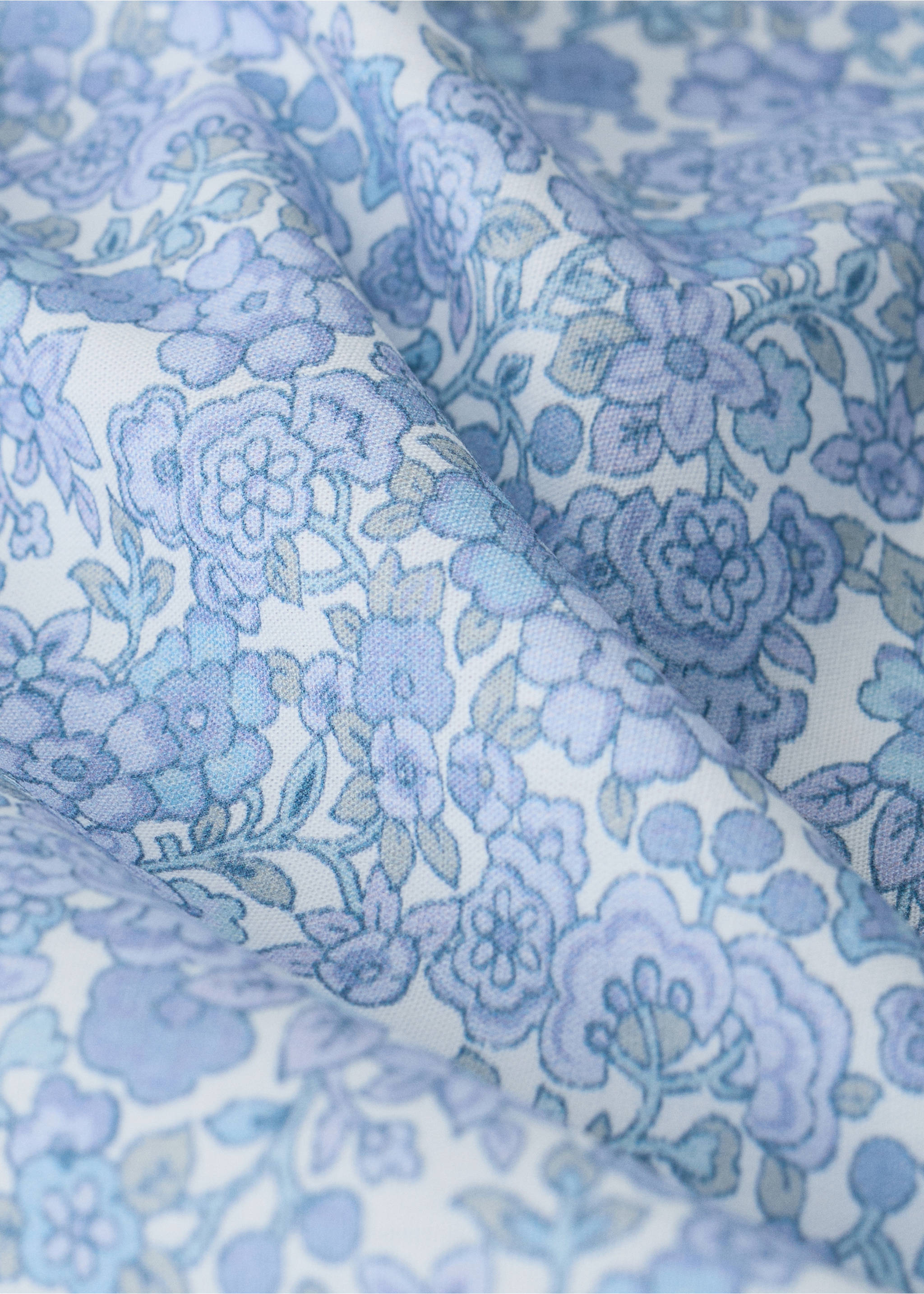 Floral percale cotton fitted sheet for 90-cm bed - Details of the article 2, Blue. Ref: 27084059-00.