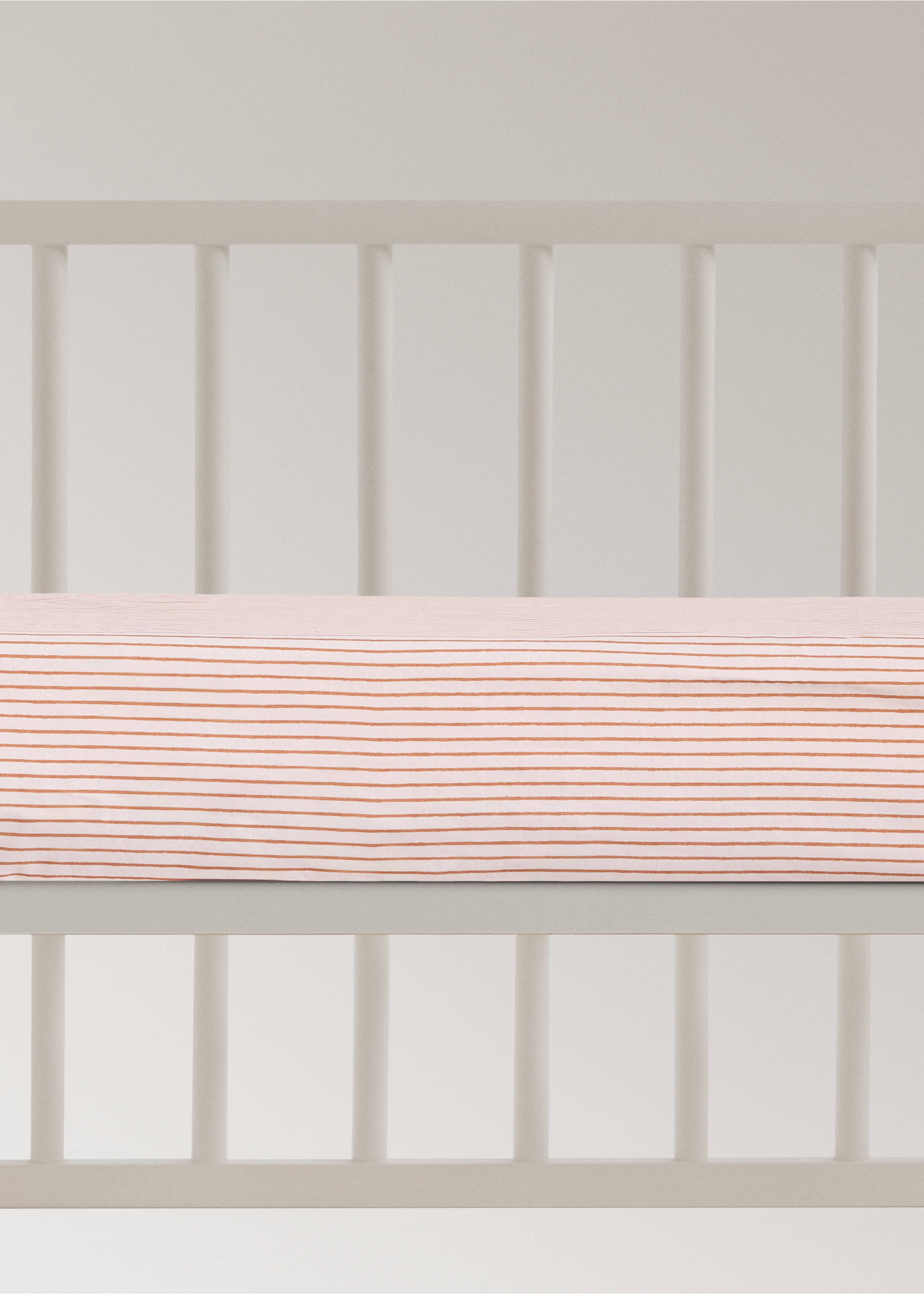 Cotton percale striped fitted sheet for cot - Article without model, Russet. Ref: 27084060-00.