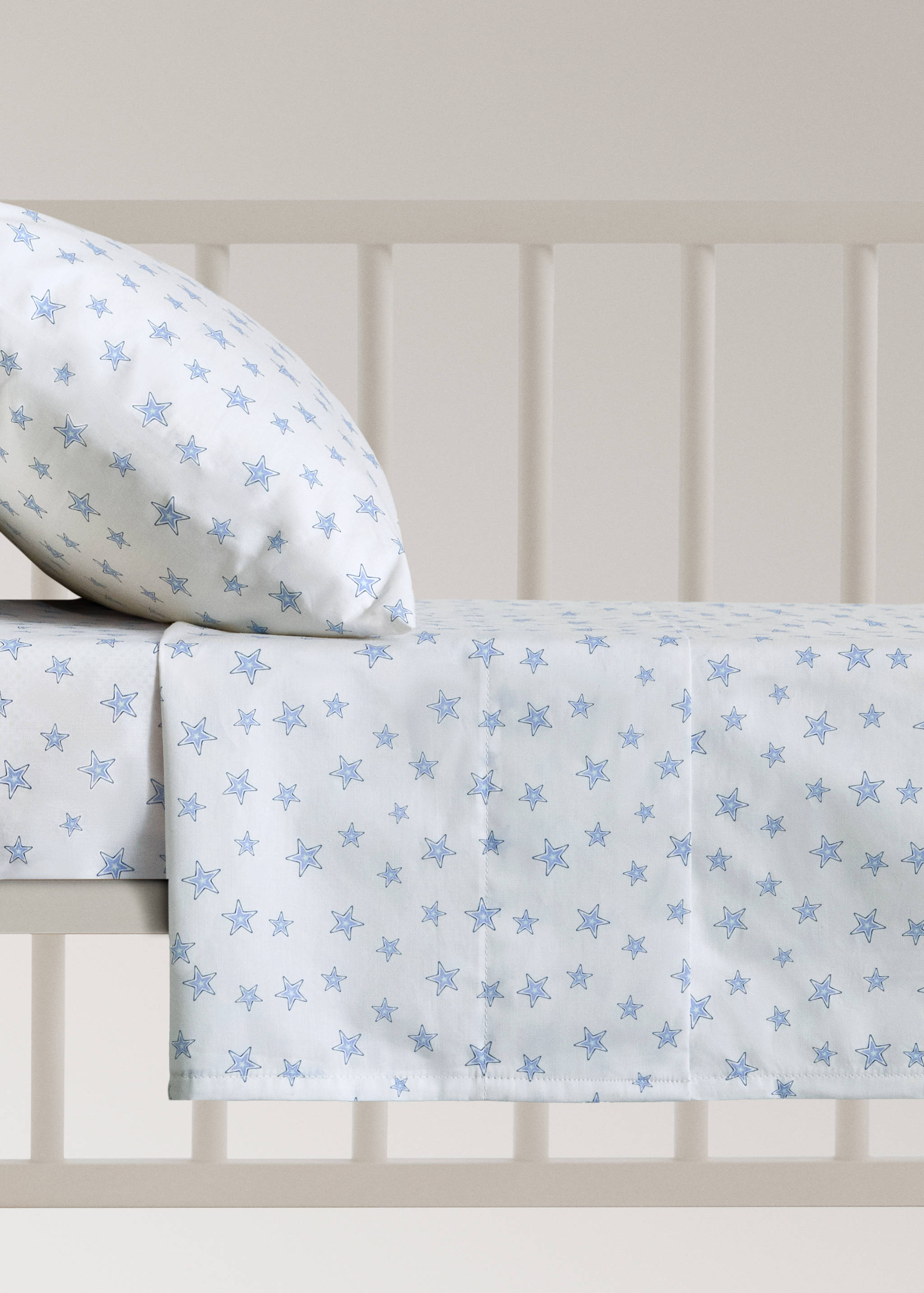 Cot bed top sheet in starry percale cotton - Article without model