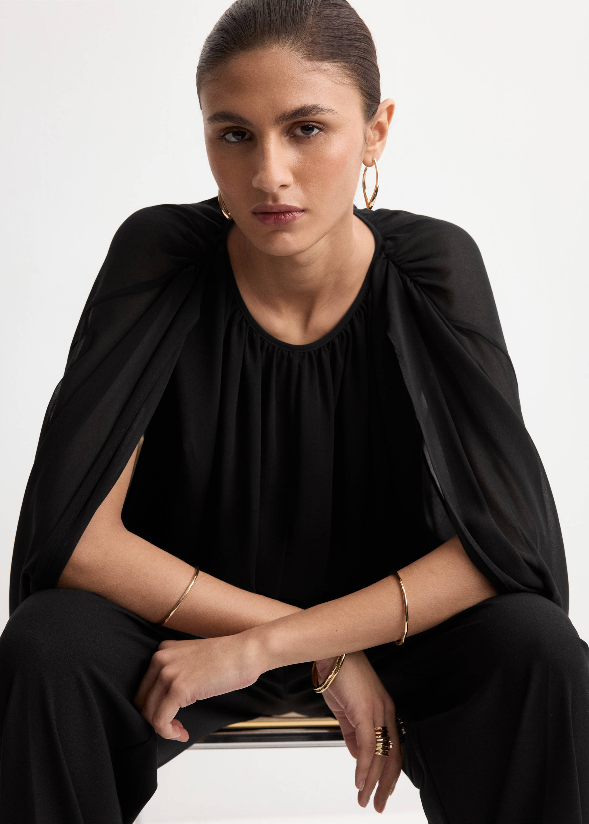 Puff sleeves blouse - Details of the article 2, Black. Ref: 27084073-00.