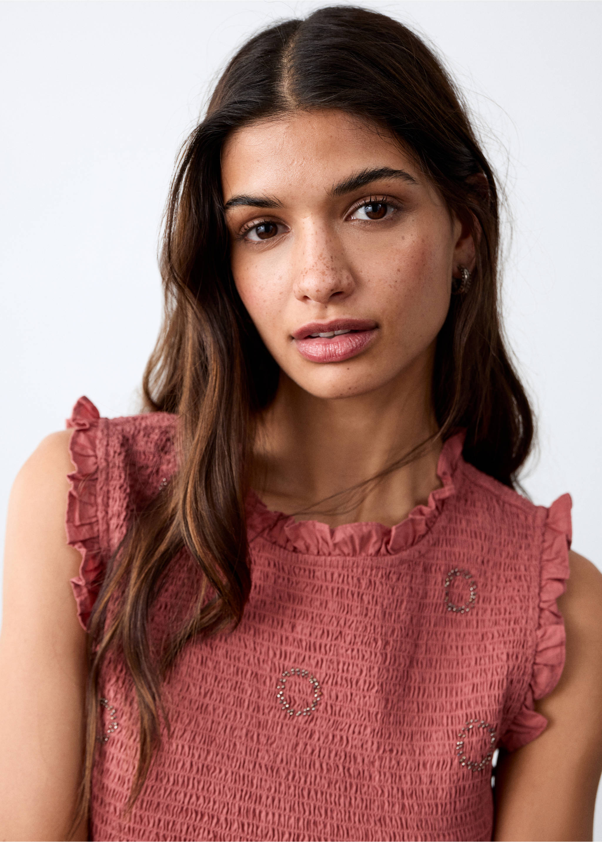 Frilly ruffled top - Details of the article 1, Pastel Pink. Ref: 27084077-00.