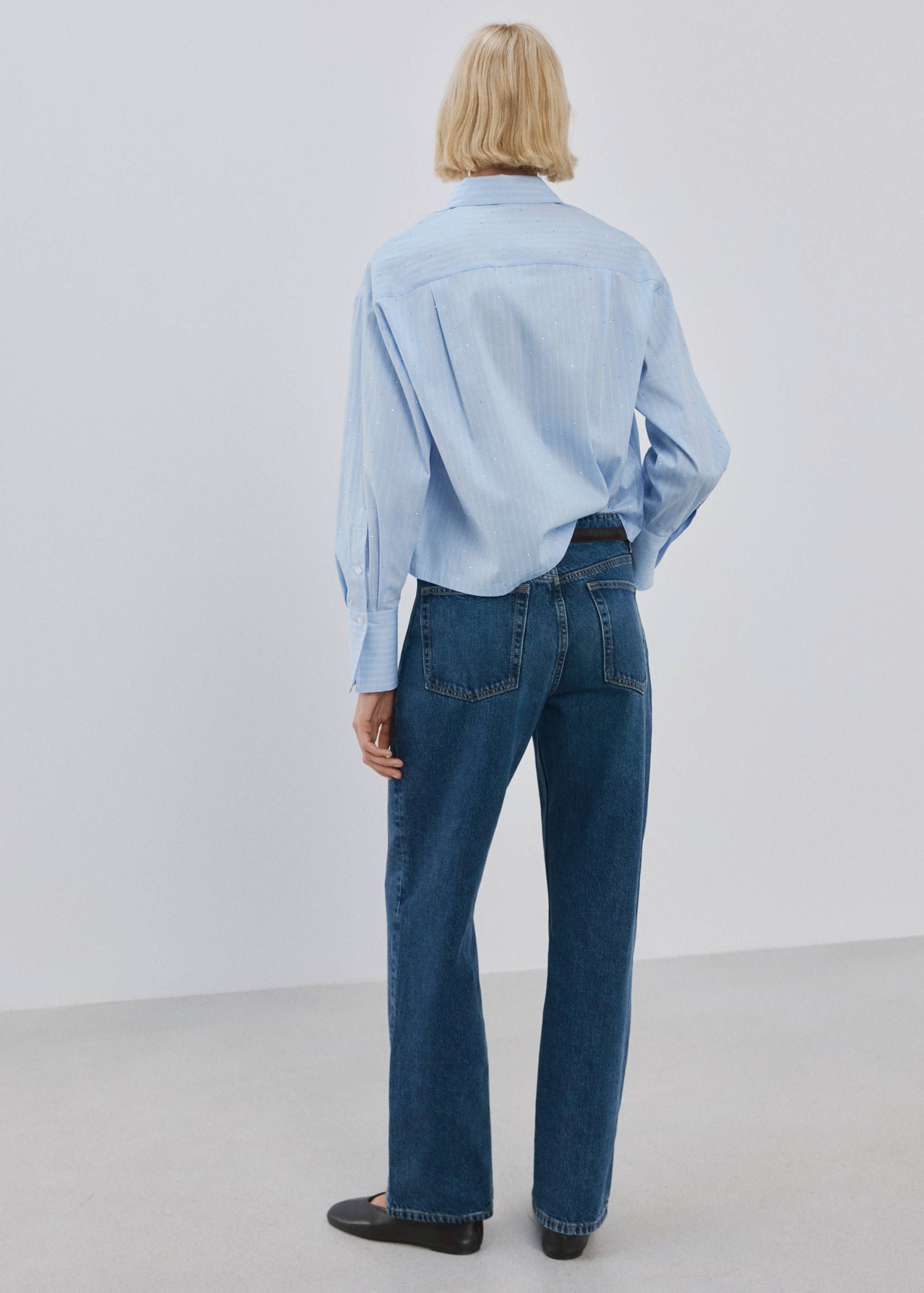 条纹亮片短款衬衫 - null