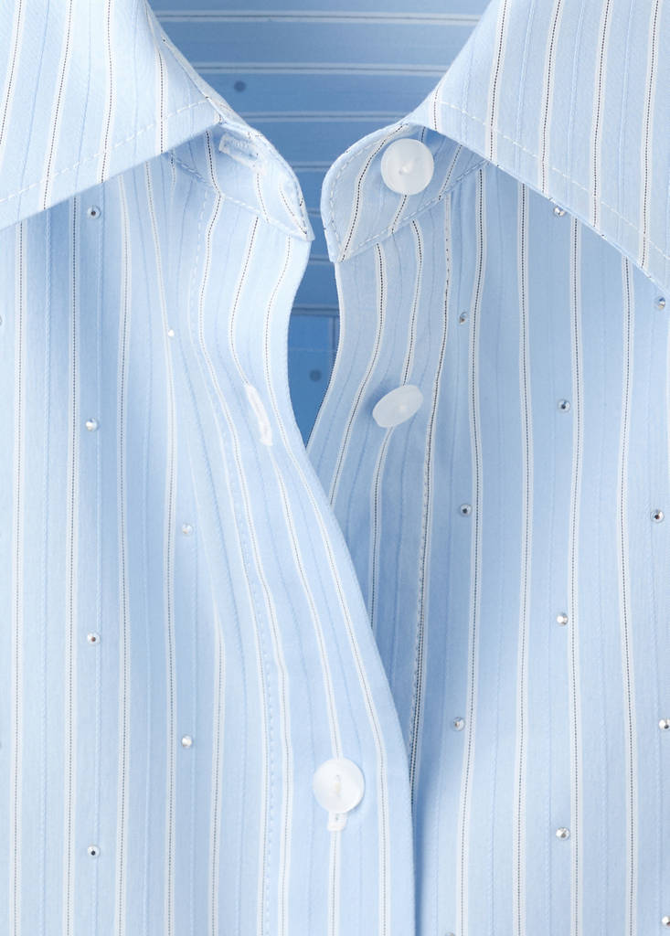 Rhinestone striped cropped shirt — Sky Blue