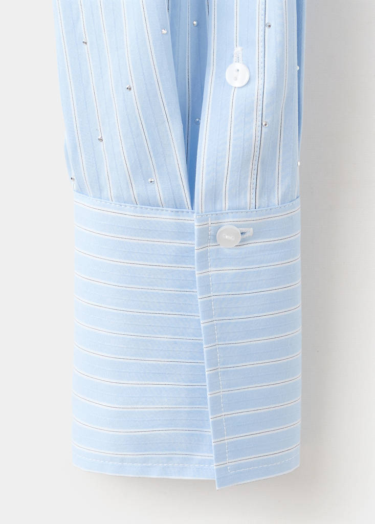 Rhinestone striped cropped shirt — Sky Blue