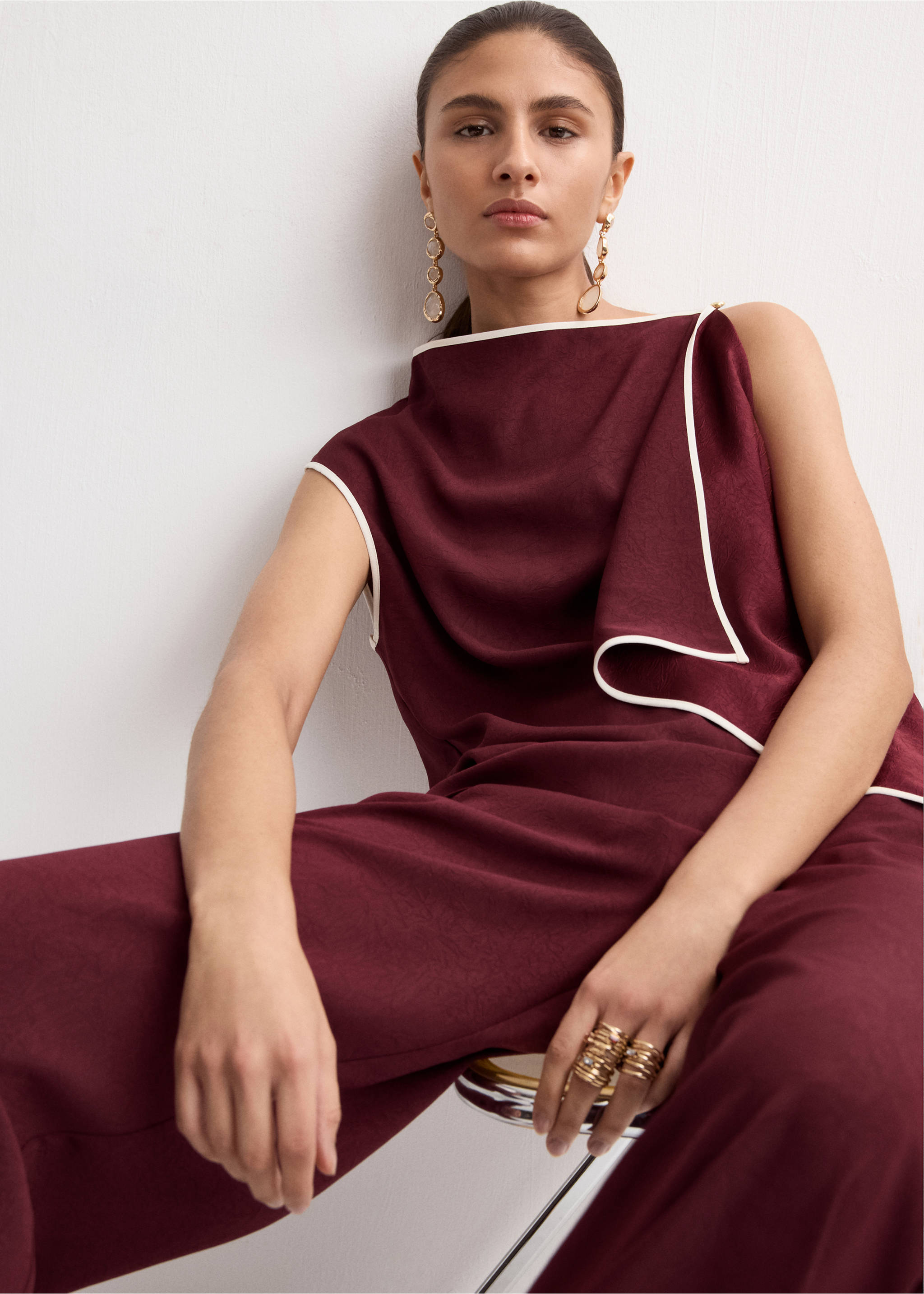 花边不对称衬衫 - null, 米色. Ref: 27084079-00.