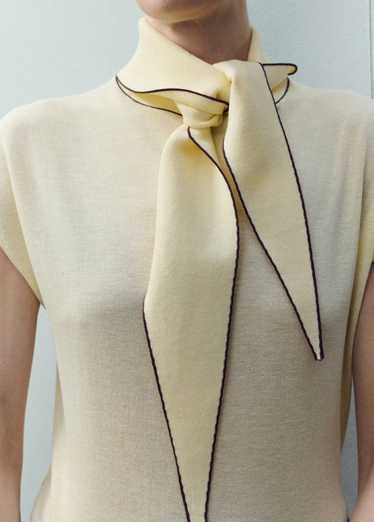 Knit top with scarf detail — Pastel Yellow
