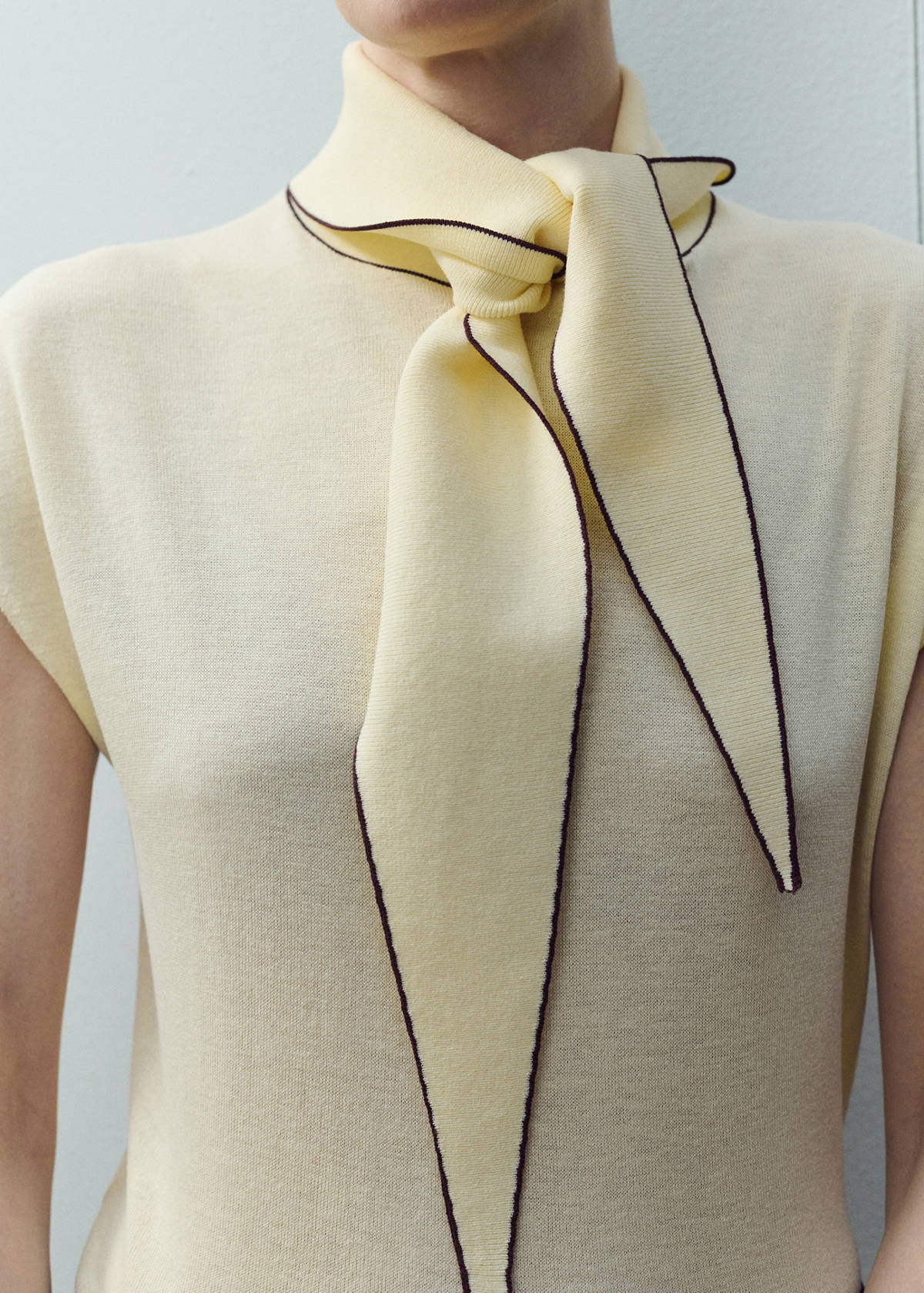 Knit top with scarf detail — Pastel Yellow