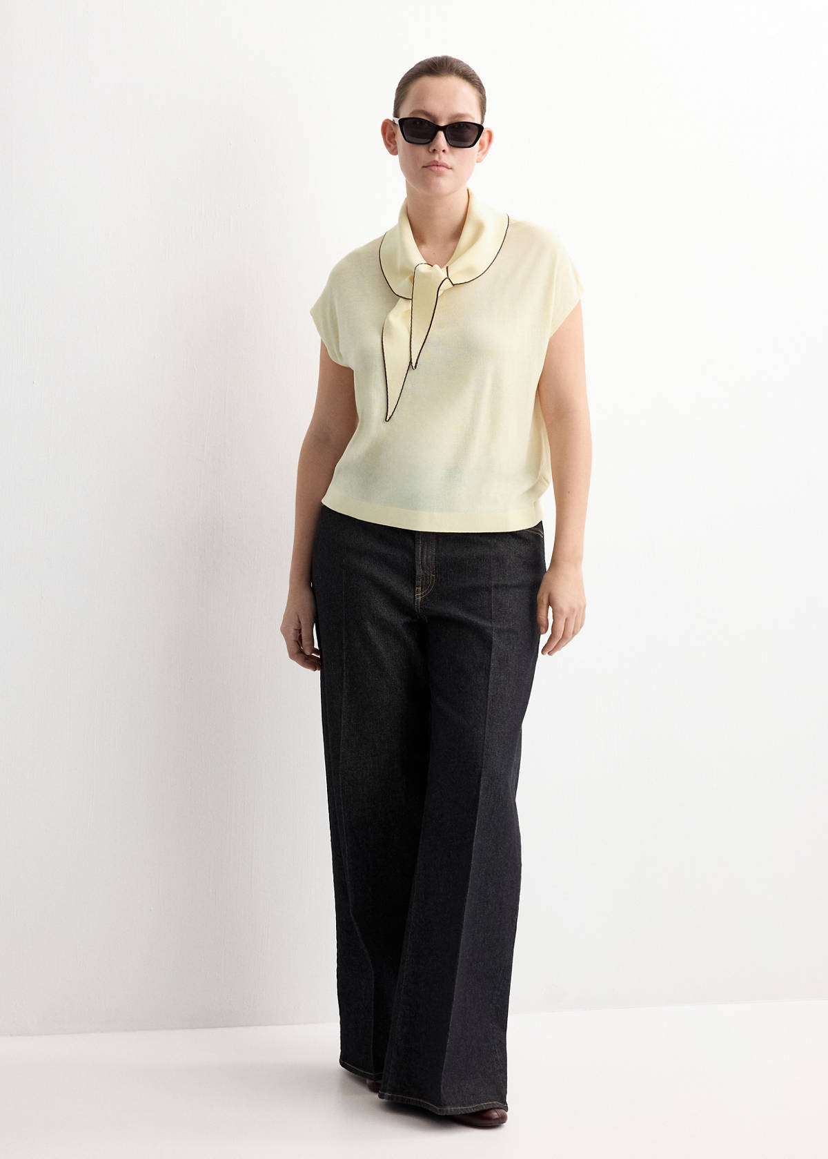 Knit top with scarf detail — Pastel Yellow