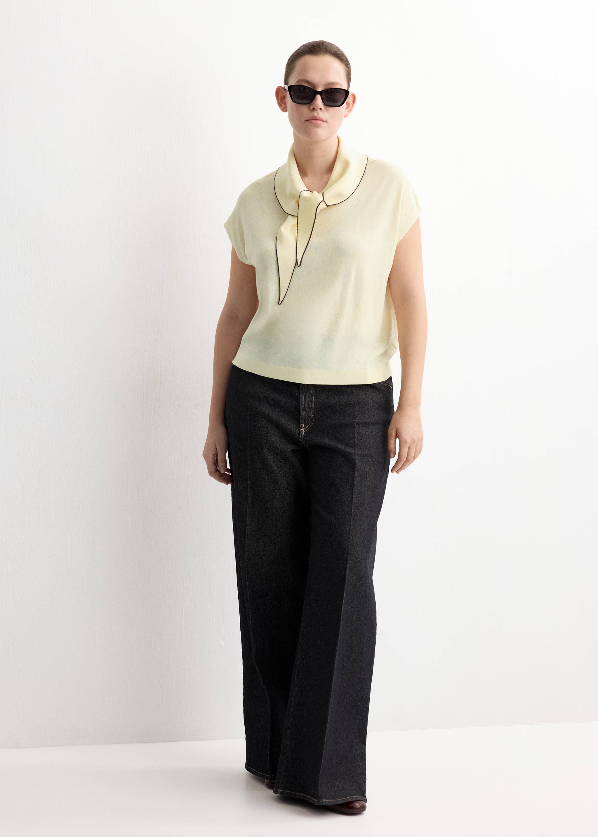 围巾领细节针织上衣 - null